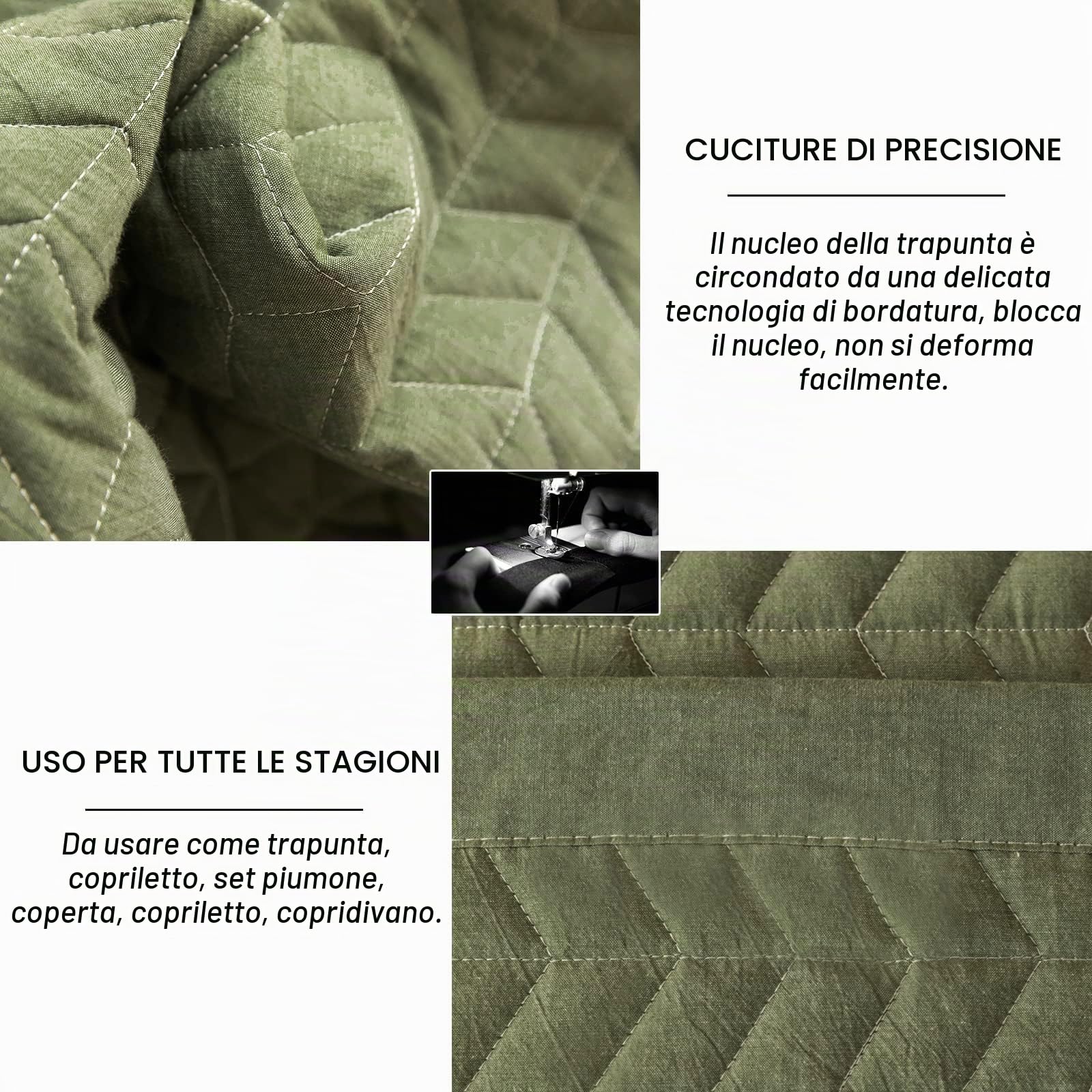 Lunoroey Set Copripiumino Matrimoniale Verde Morbido Microfibra Leggero Trapuntato Copripiumino per Tutte le Stagioni (1 Trapunta, 2 Federe)
