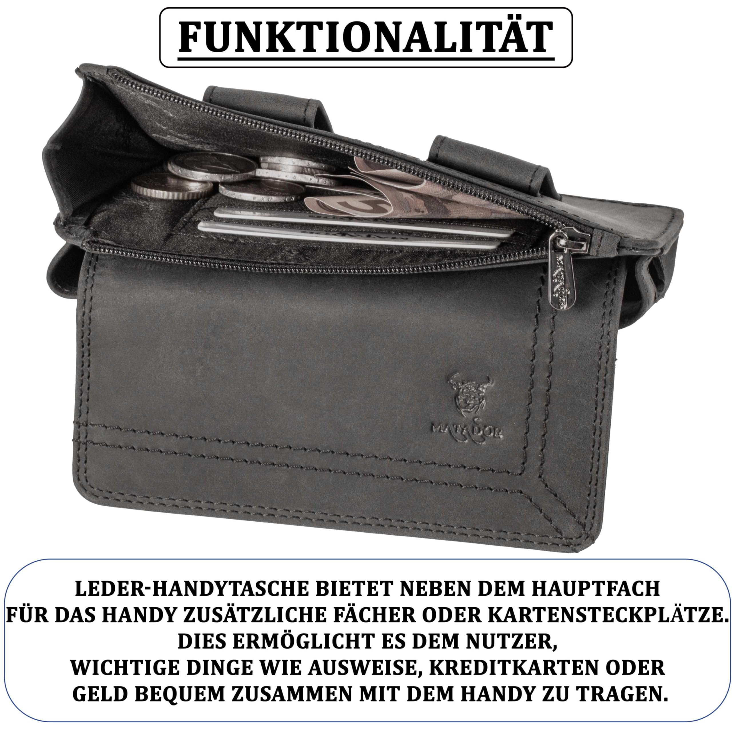 MATADOR Brisbane, 2 w 1, z prawdziwej skóry, z kieszenią na zamek błyskawiczny, z eleganckim pudełkiem na prezent i ochroną RFID, eleganckie etui na telefon komórkowy ze skóry do 6,9 cala, w kolorze