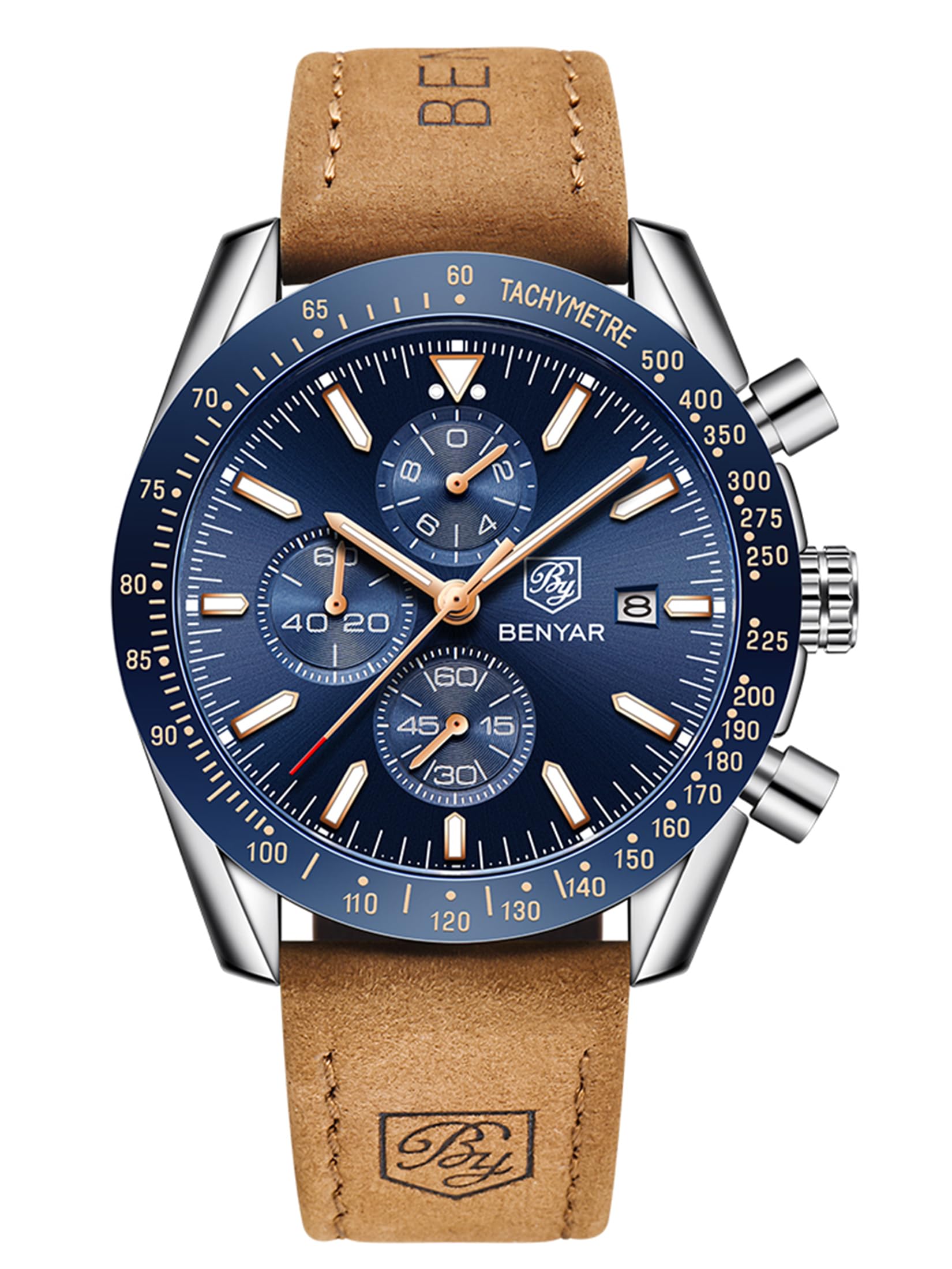Benyar Orologio da Polso Uomo Analogico Movimento al Quarzo Elegante Sportivo Impermeabile Cronografo Regalo per Uomo