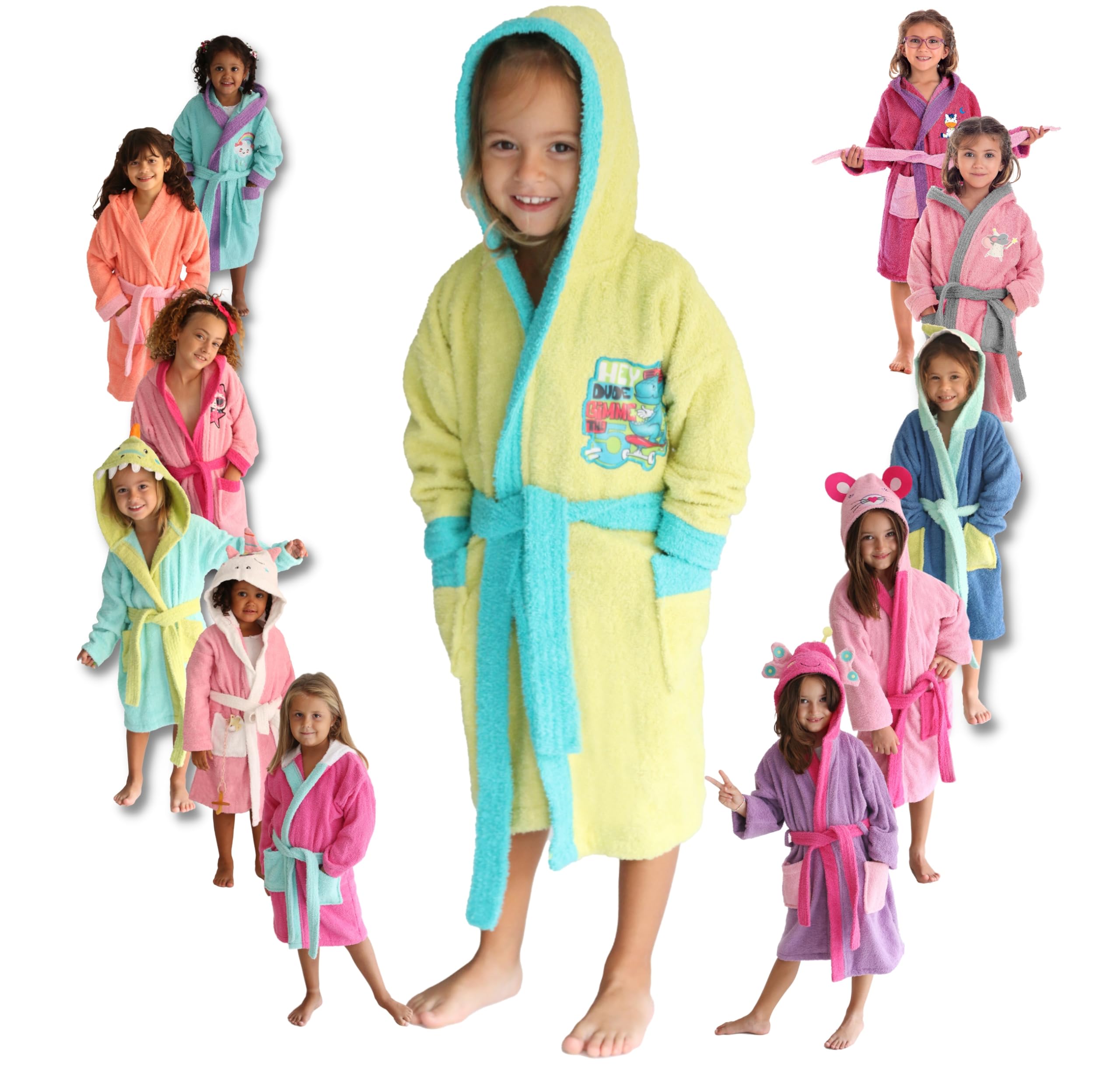 LEBENGOOD - Albornoz Niñas Algodón: Niña, Infantil - 100% Algodón OEKO-TEX® - 2 Bolsillos, Cinturón, Capucha, Albornoces Felpa muy suave con bordados para niñas