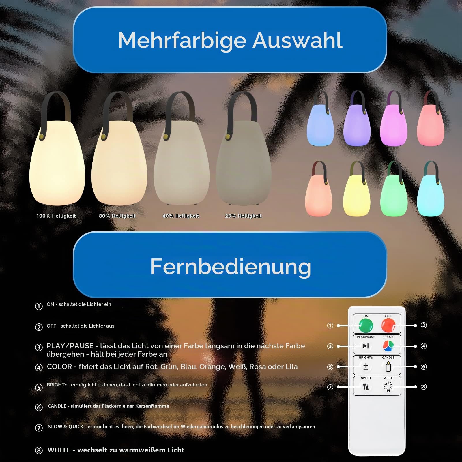 MALUX 2 Stück LED Outdoor Lampe Kabellose Tischlampe Dimmbare IP44 Campinglampe mit Fernbedienung für Garten Terrasse Balkon Hof Camping Ferienhaus