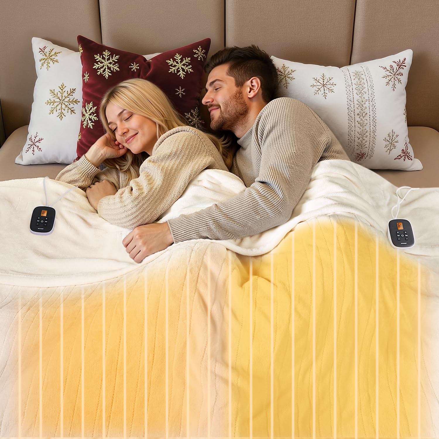 WOOMER Heated Blanket Queen Size 84" x 90", Electric Blanket with 0.5-12 Hours Timer & 10 Heating Levels, ETL Certified, White Double-Sided Velvet, Machine Washable