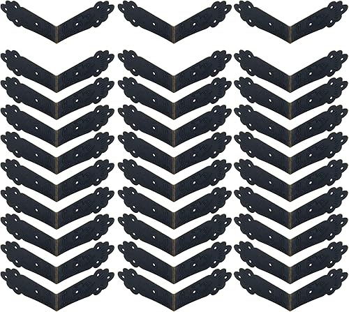 T Tulead 30 soportes de esquina decorativos de hierro de bronce para muebles, 2.2 x 2.2 x 1 pulgadas, protector de esquina vintage con tornillos de