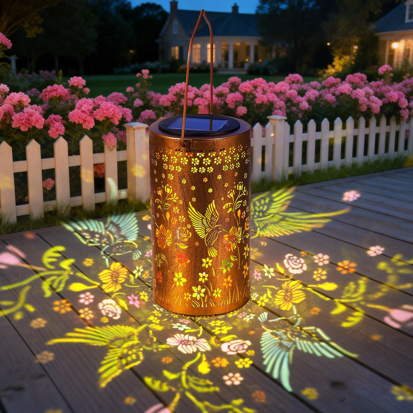 Solarlaterne für Außen, Gartendeko Sonnenblumen Solar Laterne Outdoor, Solarlampen für Außen Garten, LED Solarleuchten Garten Wetterfest für Balkon Terrassen Deko, Solar Lampe Outdoor (Kolibri)