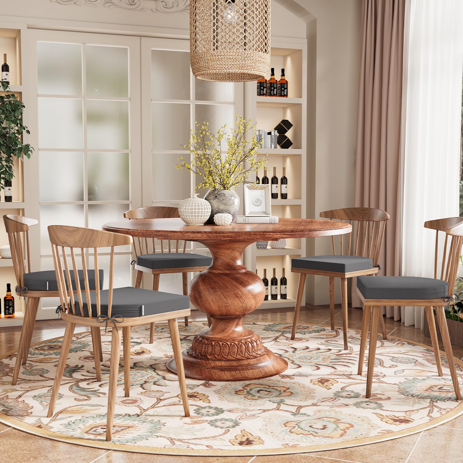 Juego de 2 cojines de asiento para silla de comedor, cojines de silla de jardín y cocina con lazos, cojines de espuma de corduroy en forma de U cómodos para interior y exterior, 40 x 40 cm