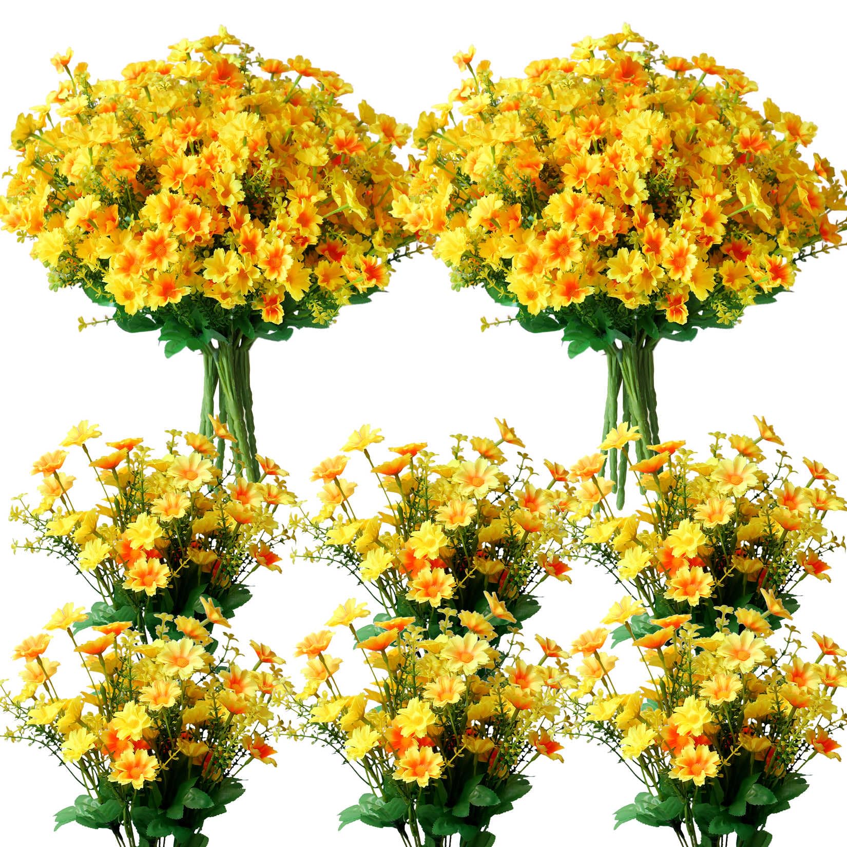 YXYQR 12 Bundles Outdoor Artificial Daisy Silk Flowers Fake Wildflowers UV Resistant Faux Flowers Plastic Plants Greenery Floral Arrangement for Indoor Pot Vase Graves Window Box Outside (Yellow)