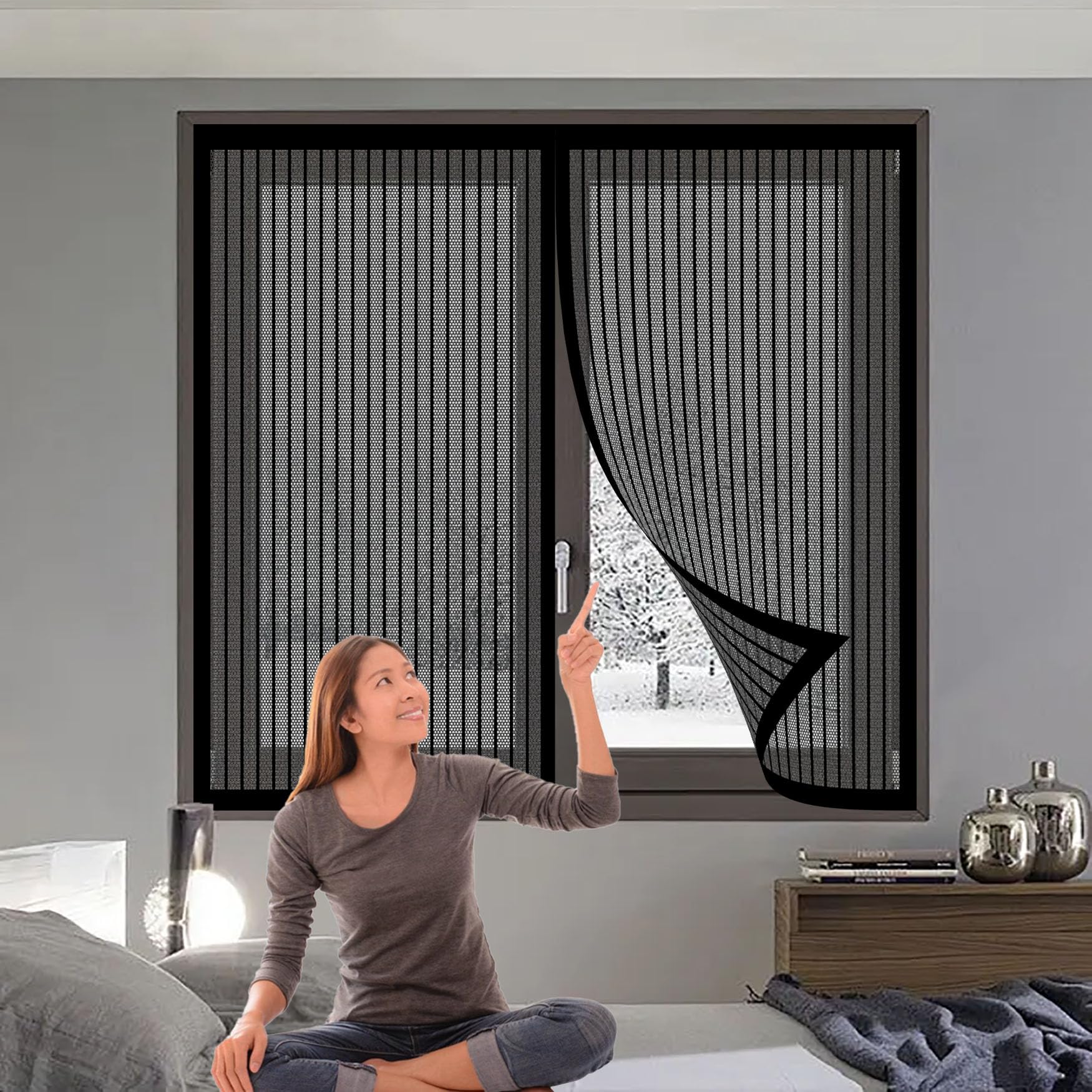 Yanhong Black Magnetic Door Curtain 88 X 142 Cm Keep Pets Indoor, Allow Fresh Air Flow, Hands-Free No-Drill Easy Installation Magnetic Fly Curtain For Balcony, Terrace, Cellar,