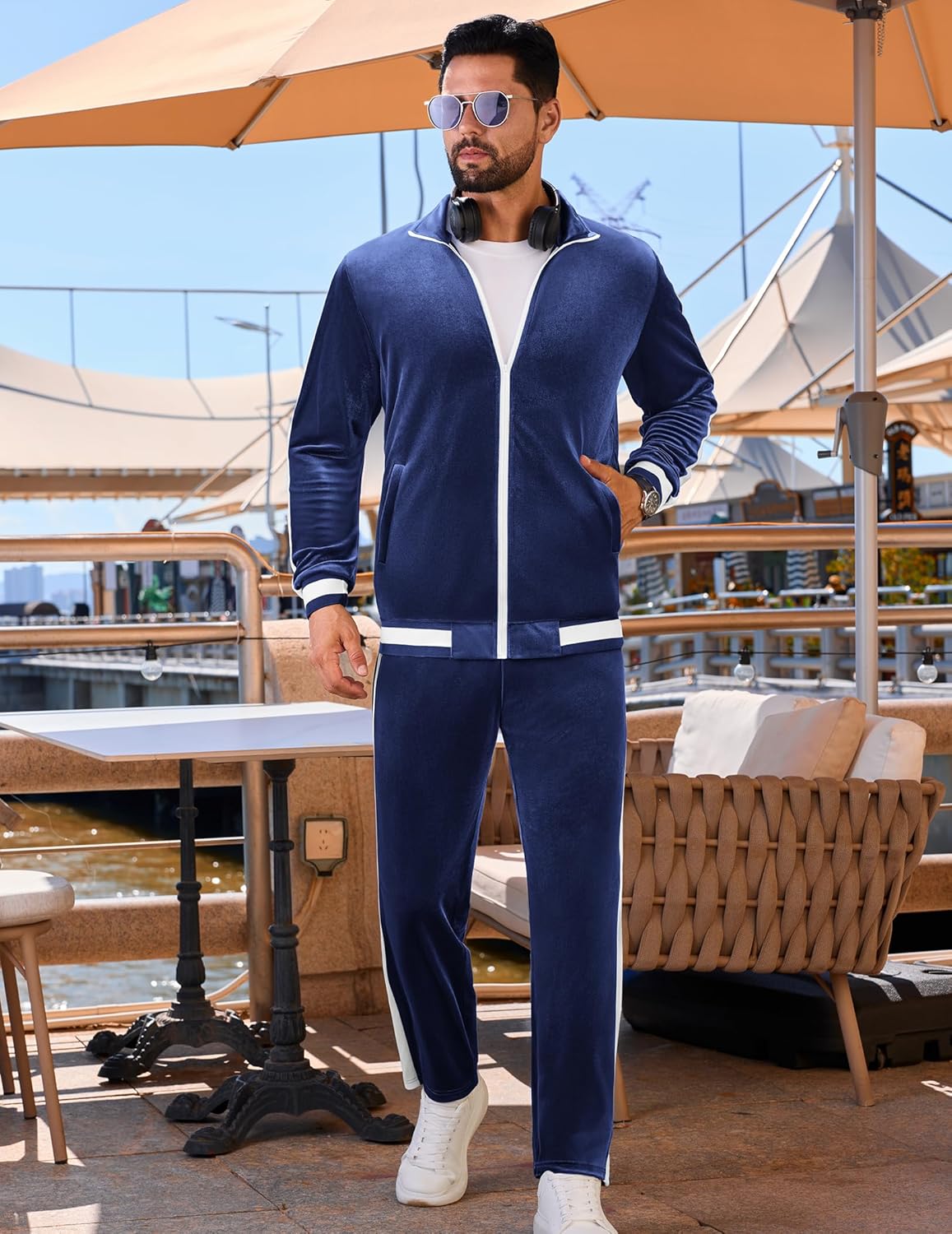 Vssjavun Men's 2 Piece Tracksuit Velour Track Suits Casual Sweatsuits Full Zip Velvet Jogging Suit Sets - Image 3