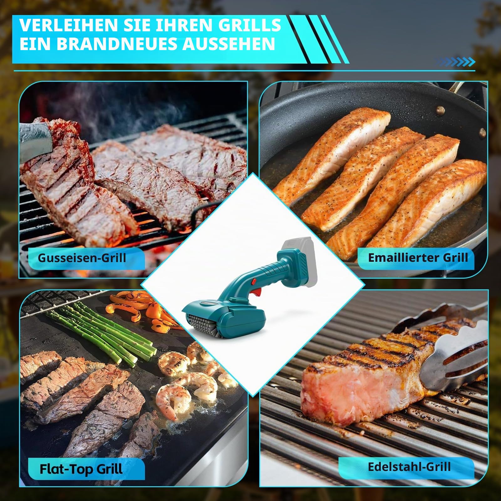 WingFly Elektrische Grillbürste Kompatibel mit Makita 18V Akku, 1300RPM | Edelstahlborsten, Leistungsstarke Grill Reinigungsbürste, Kabellos, für BBQ, Gussrost, Gasgrill, Elektrogrill