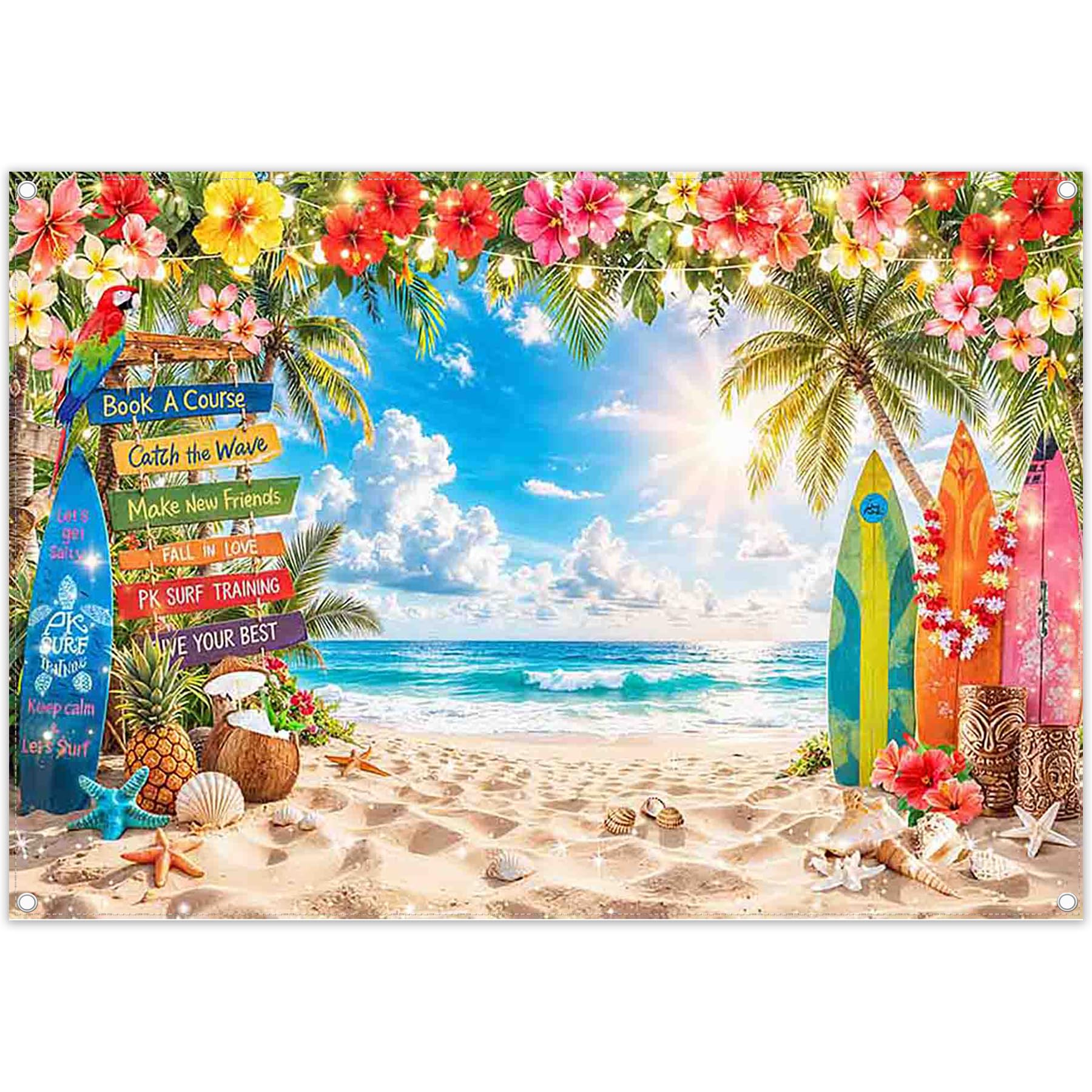 Luminora 2,1x1,5 m Toile de Fond Plage Hawaïenne d’Été, Soleil Tropical Palmiers Fleurs Bord de Mer, Tapisserie Murale Bannière de Fête de Vacances Décorations Accessoires de Photobooth - 1