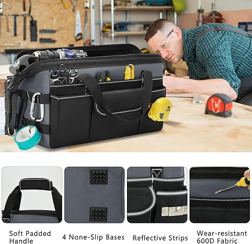 Miniatura 5 de Bolsa de herramientas resistente para hombres con organizador de llaves  Caja de herramientas vacía organizadora de almacenamiento con base