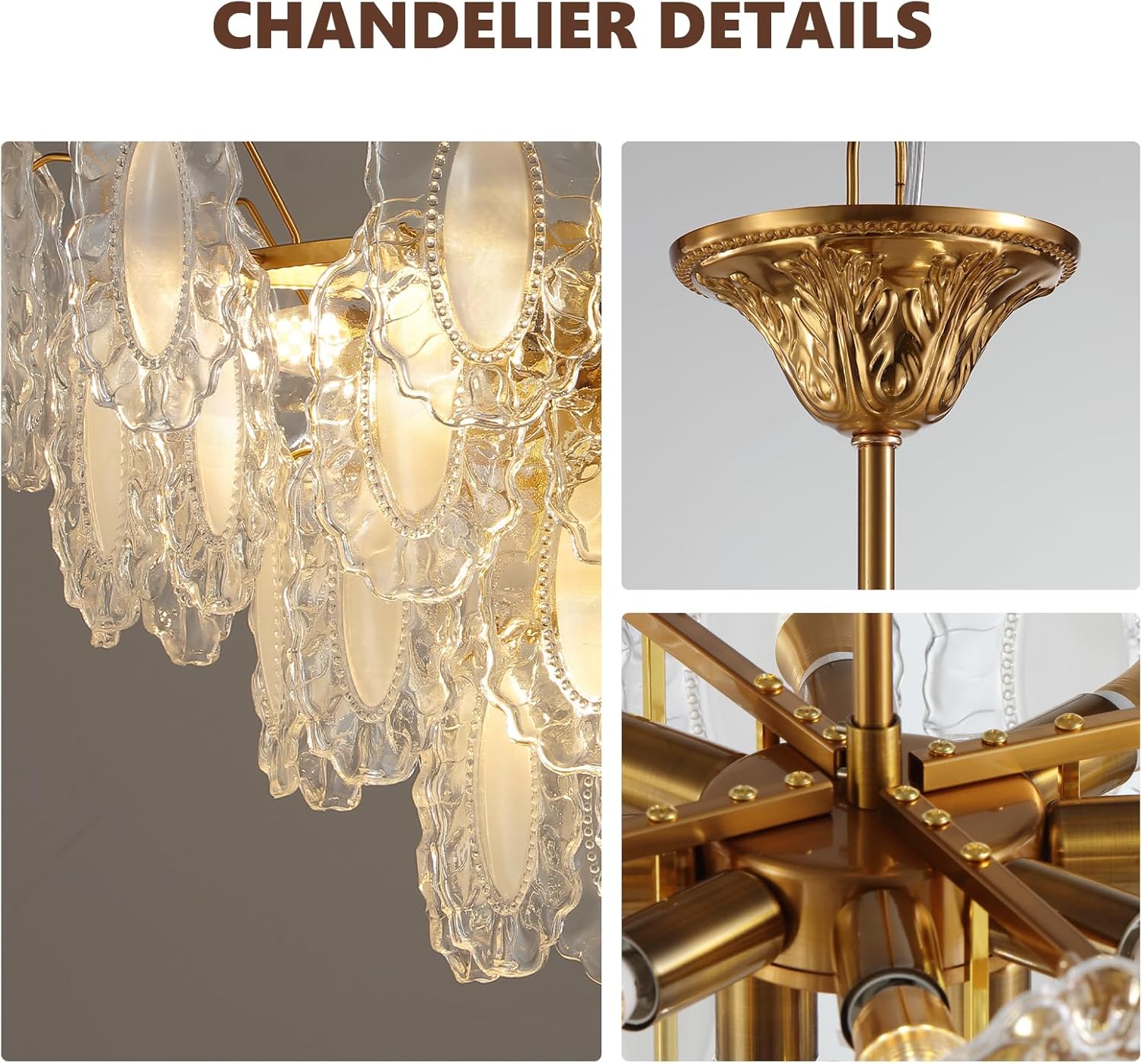 Gold Crystal Chandelier,24-inch Glass Kitchen Island Lights,10 Lights Dining Room Hanging Pendant Light Fixture for Living Room, Bedroom,Foyer, Bathroom,Entryway, Brass Finish, D23.62 xH19.68