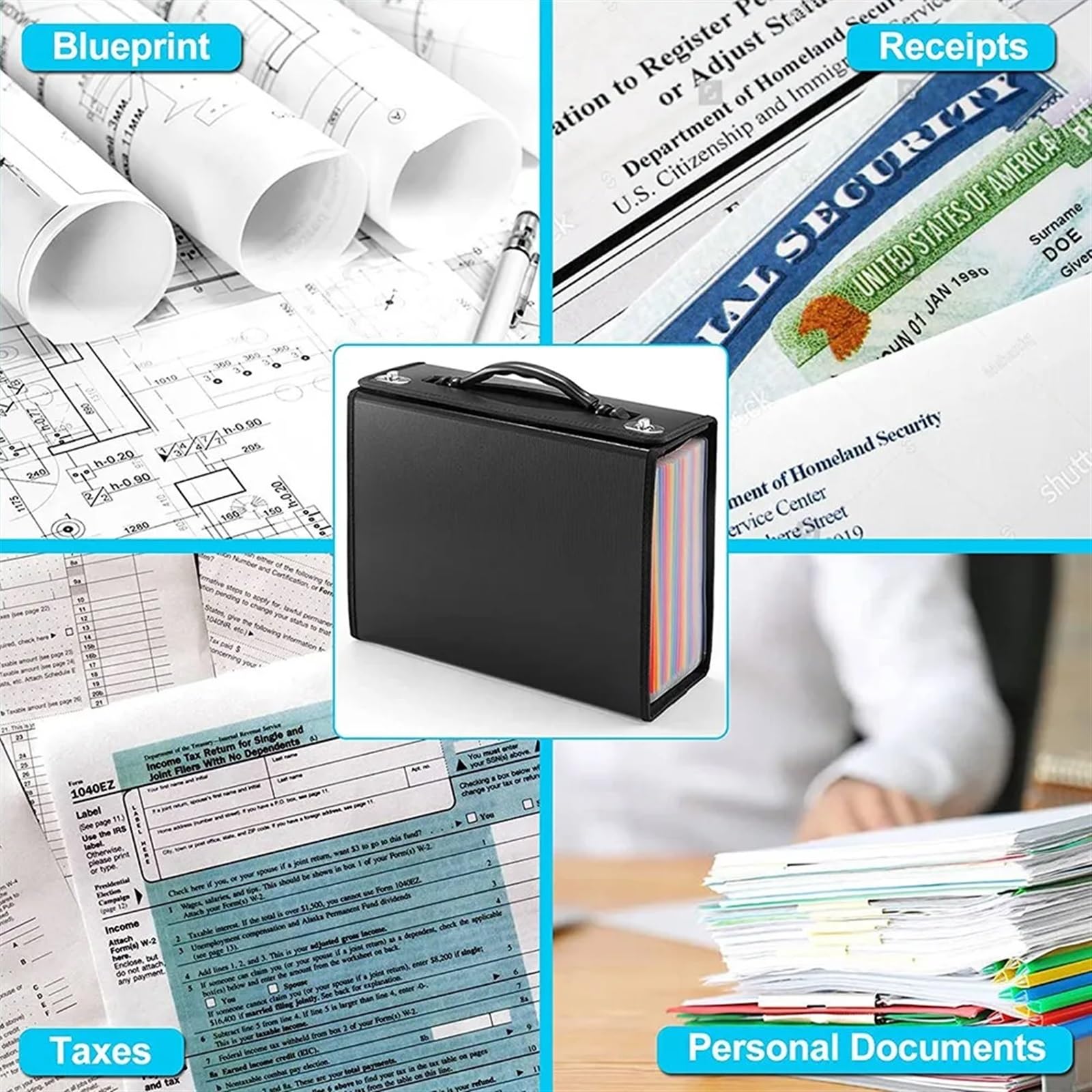 Porta Documenti Espandibile Cartella di file espandibile con 24 tasche Organizzatore di file a fisarmonica, organizer for ricevute di documenti in carta di plastica for affari, ufficio