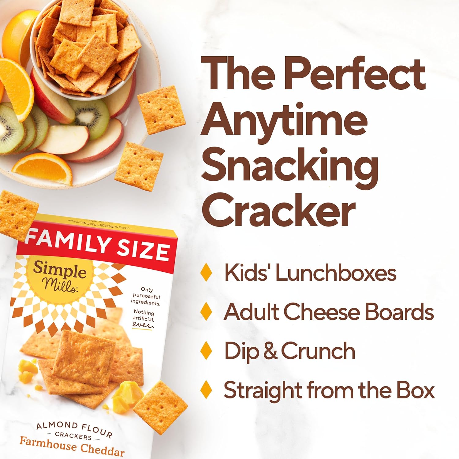 Simple Mills Farmhouse Cheddar Almond Flour Crackers, 6 Pack, Gluten Free Crackers Made with Real Cheese and Wholesome Blend of Almonds, Sunflower Seeds, and Flaxseeds, Family Size, 7 oz