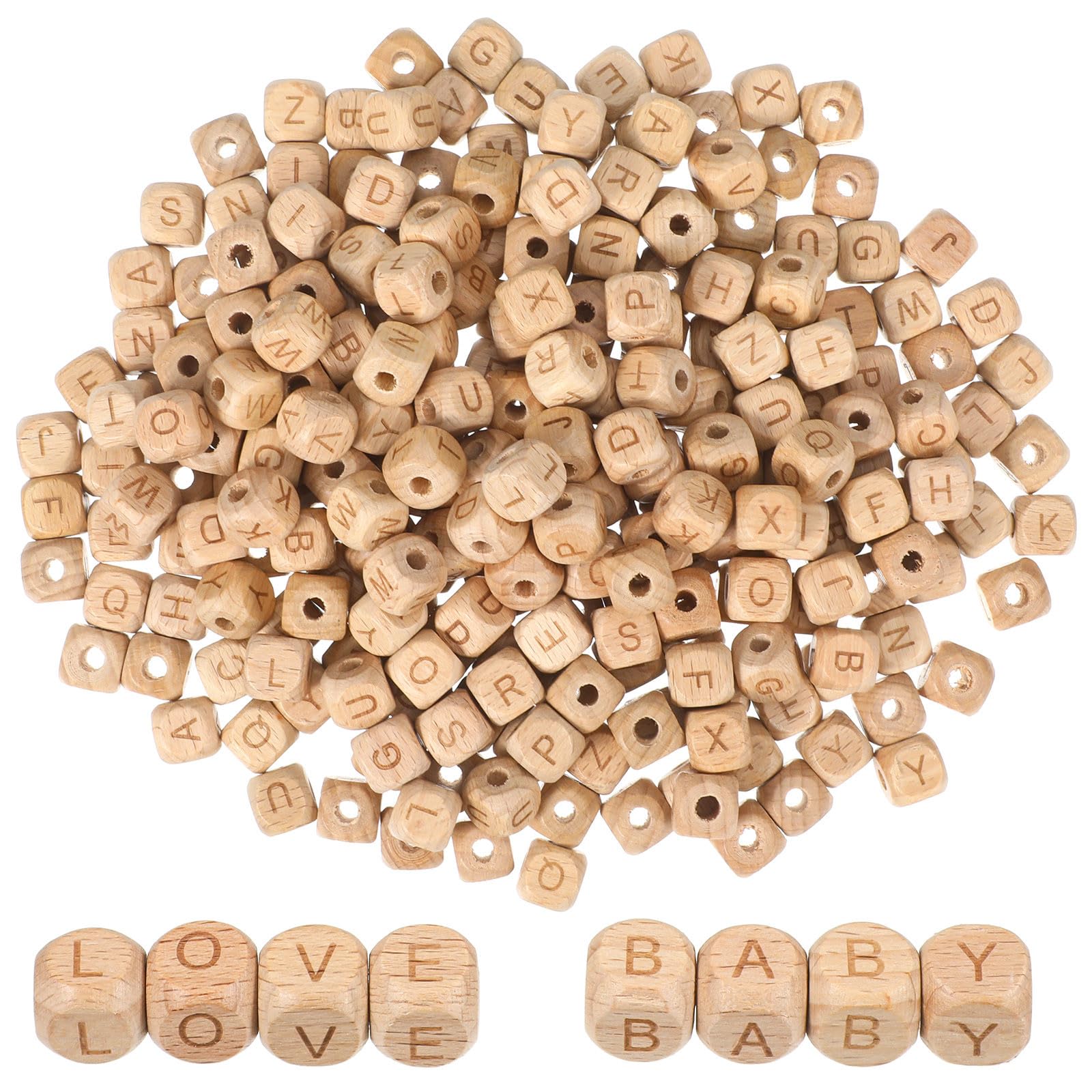 260 Cuentas de Madera de Haya en Forma de Cubo Beige para Hacer Collares y Pulseras, Ideales, Fomentan Creatividad y Desarrollo de Habilidades