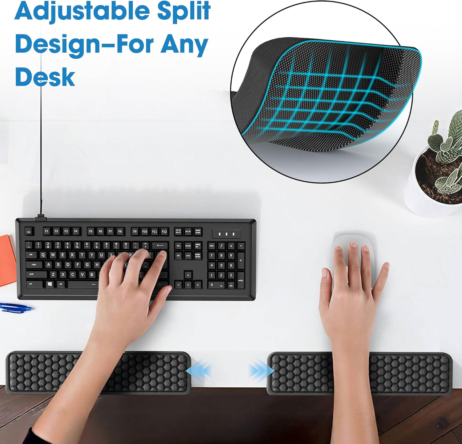 MEKASS L-Shaped Desk Elbow Pad for Desk, Memory Foam Elbow Support Padding with Non-Slip, 2-Piece Ergonomic Desk Edge Cushion, Wrist Comfort Support for Office Home (Honeycomb Texture)