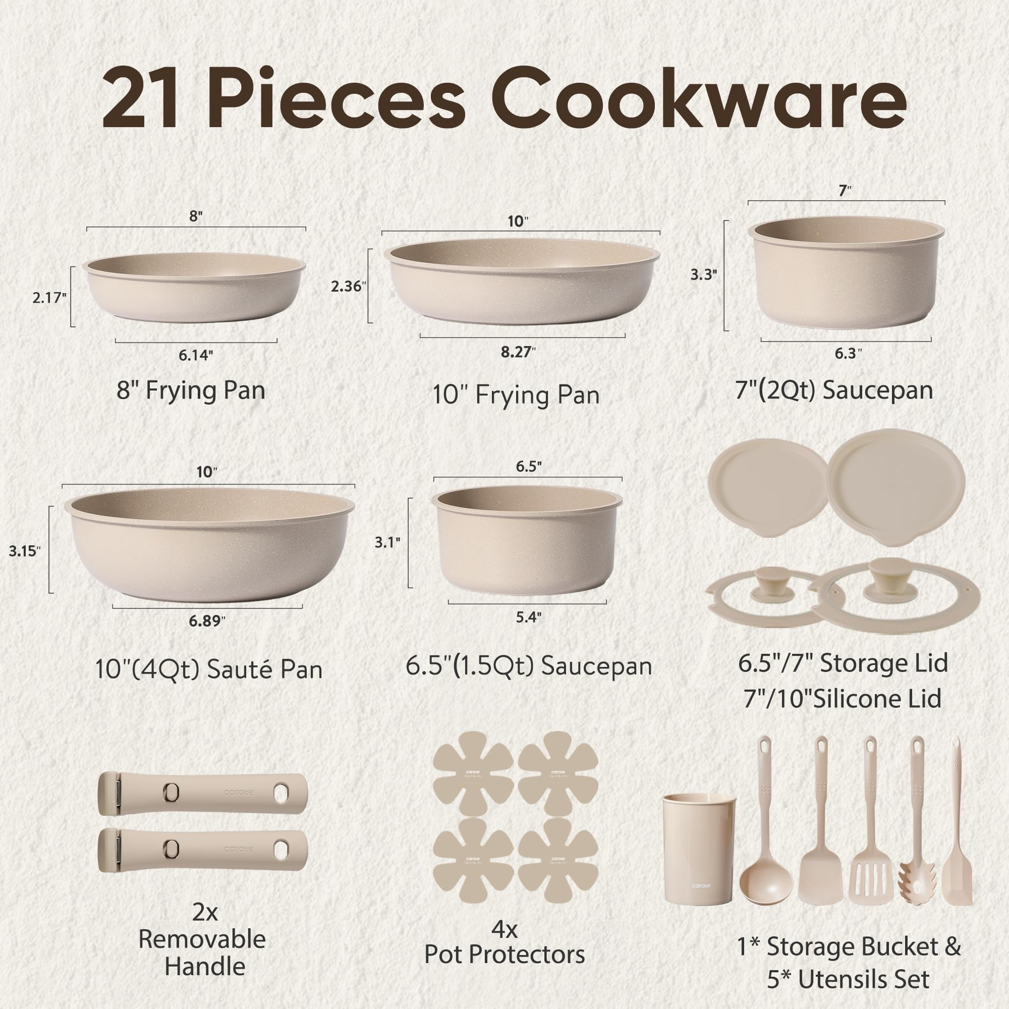 CAROTE 21pc Cookware Set - Non Stick & Space Saving -2