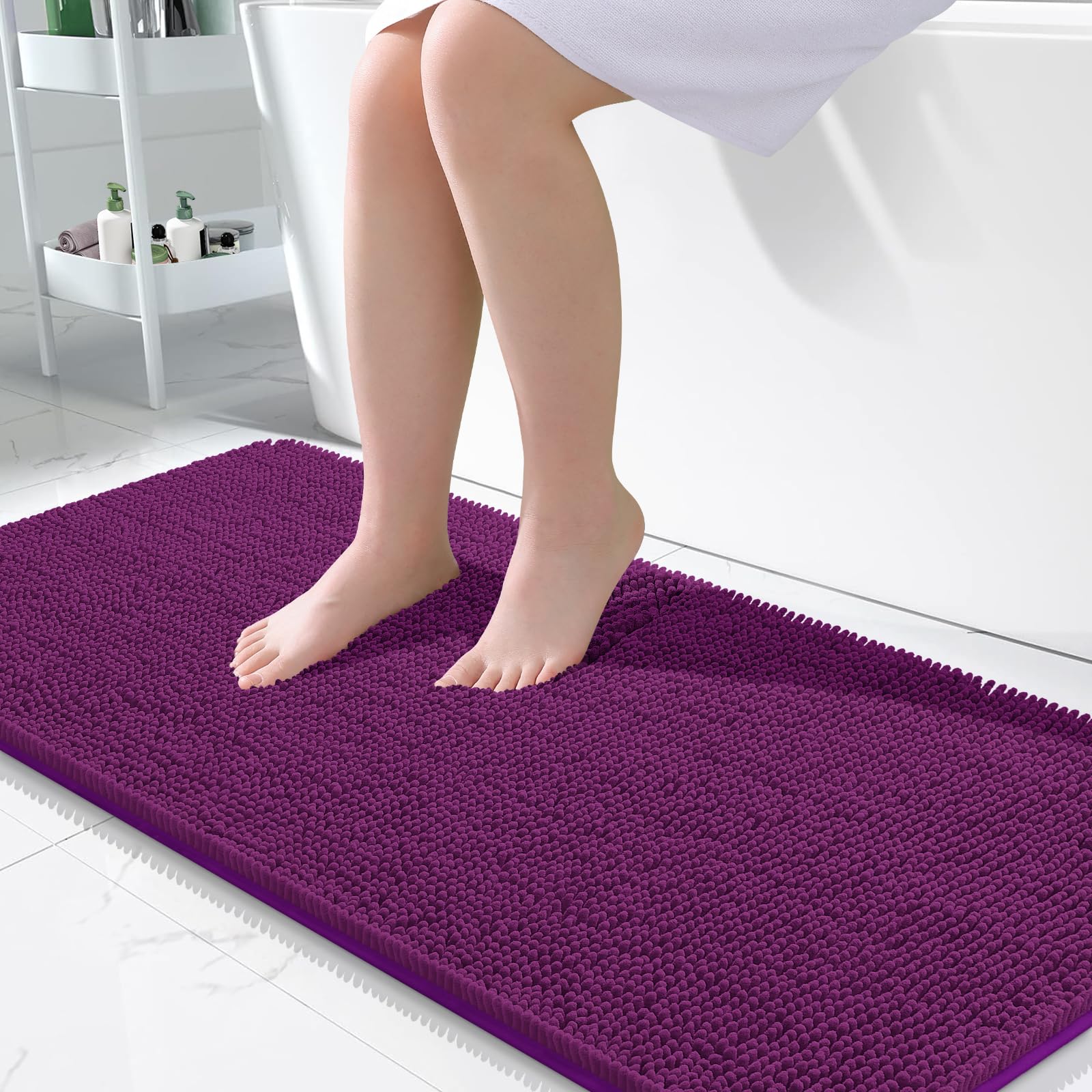 OLANLY Bathroom Runner Rugs 45x27, Extra Soft Absorbent Chenille Bath Rugs | Purple, Quick-Drying Rubber Backing, Washable Long Bath Mat for Bathroom Floor, Tub and Shower, Home Decor Accessories