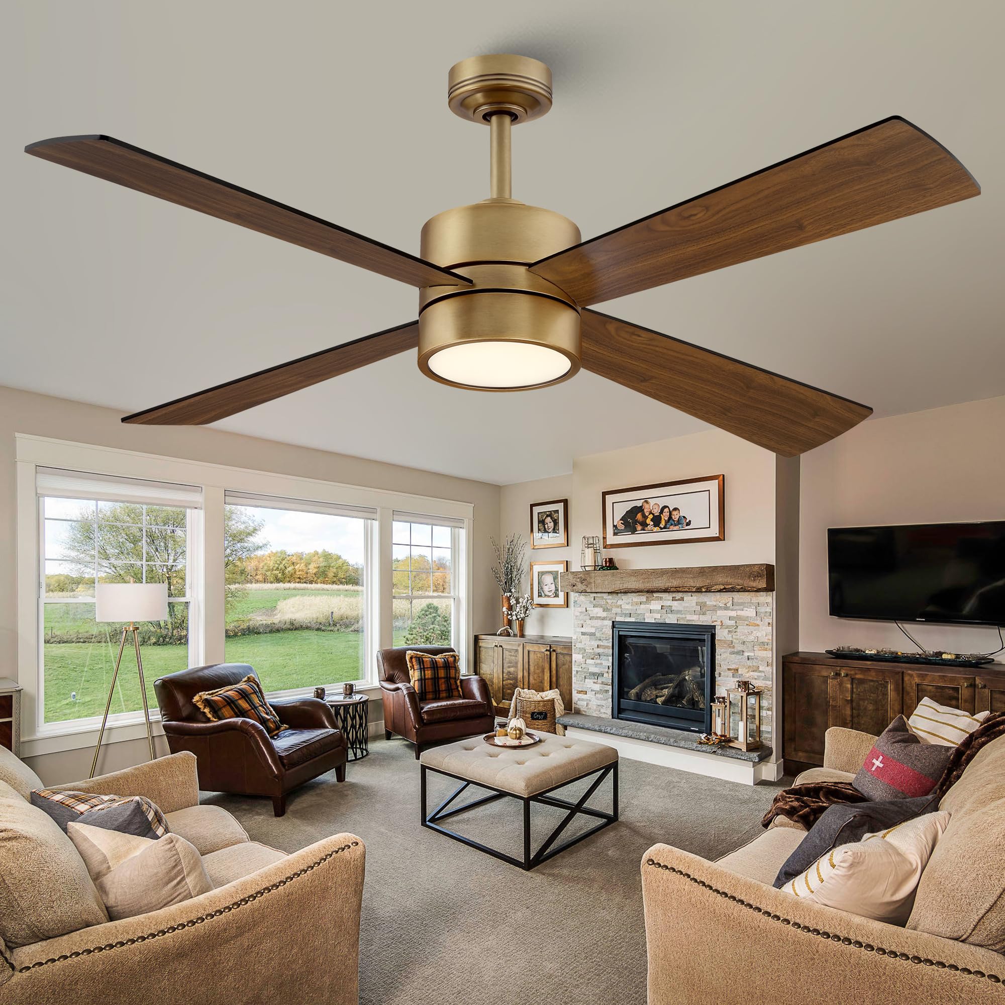 Photo 1 of Vaczon 52 Inch Ceiling Fan with Light and Remote, Gold Brass DC Motor Ceiling Fan, Quiet Reversible Fan with Dimmable LED 3000K–6000K, Smart App Control for Living Room Bedroom, Antique Bronze