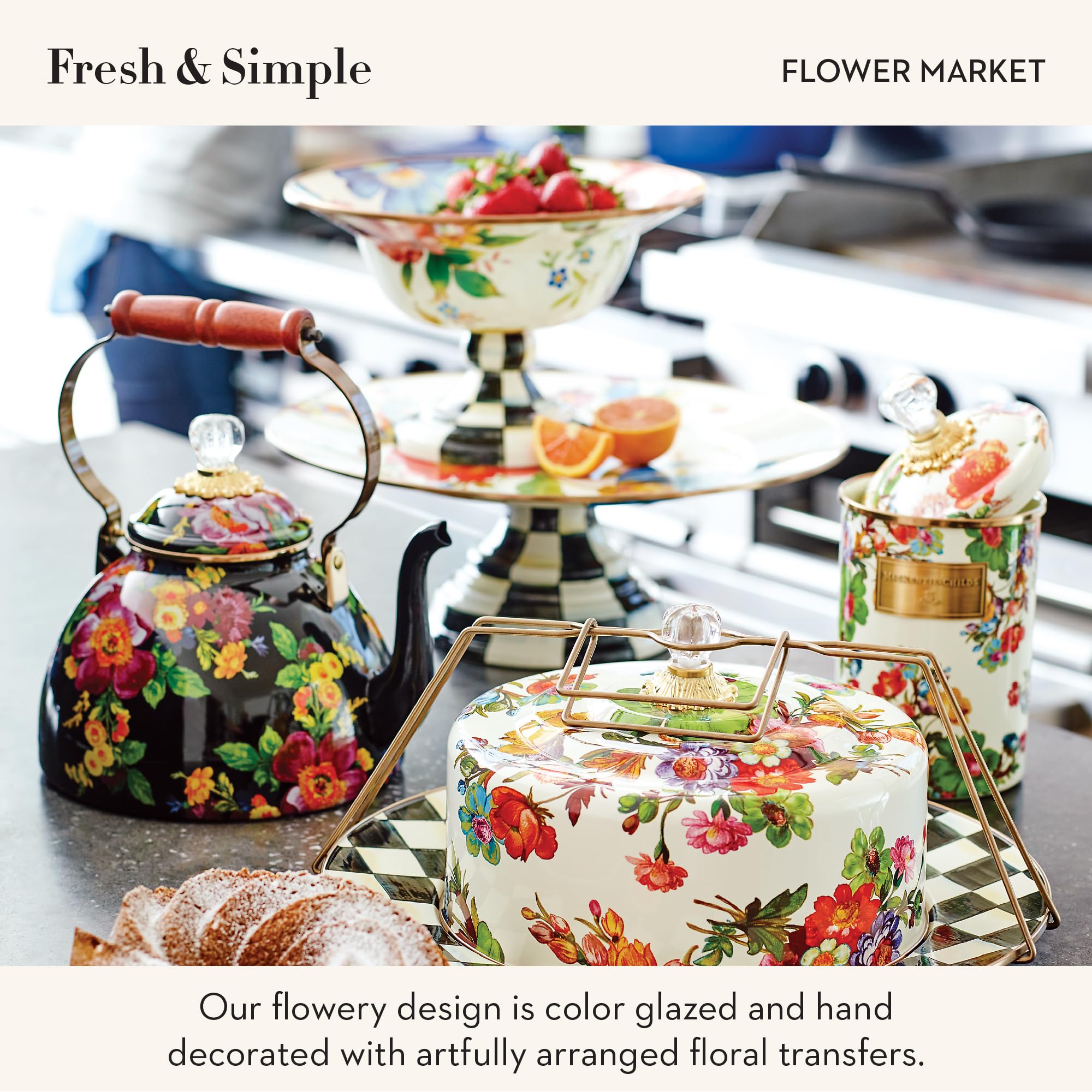 Amazon.com | MACKENZIE-CHILDS Enamel Pedestal Platter, Round Cake