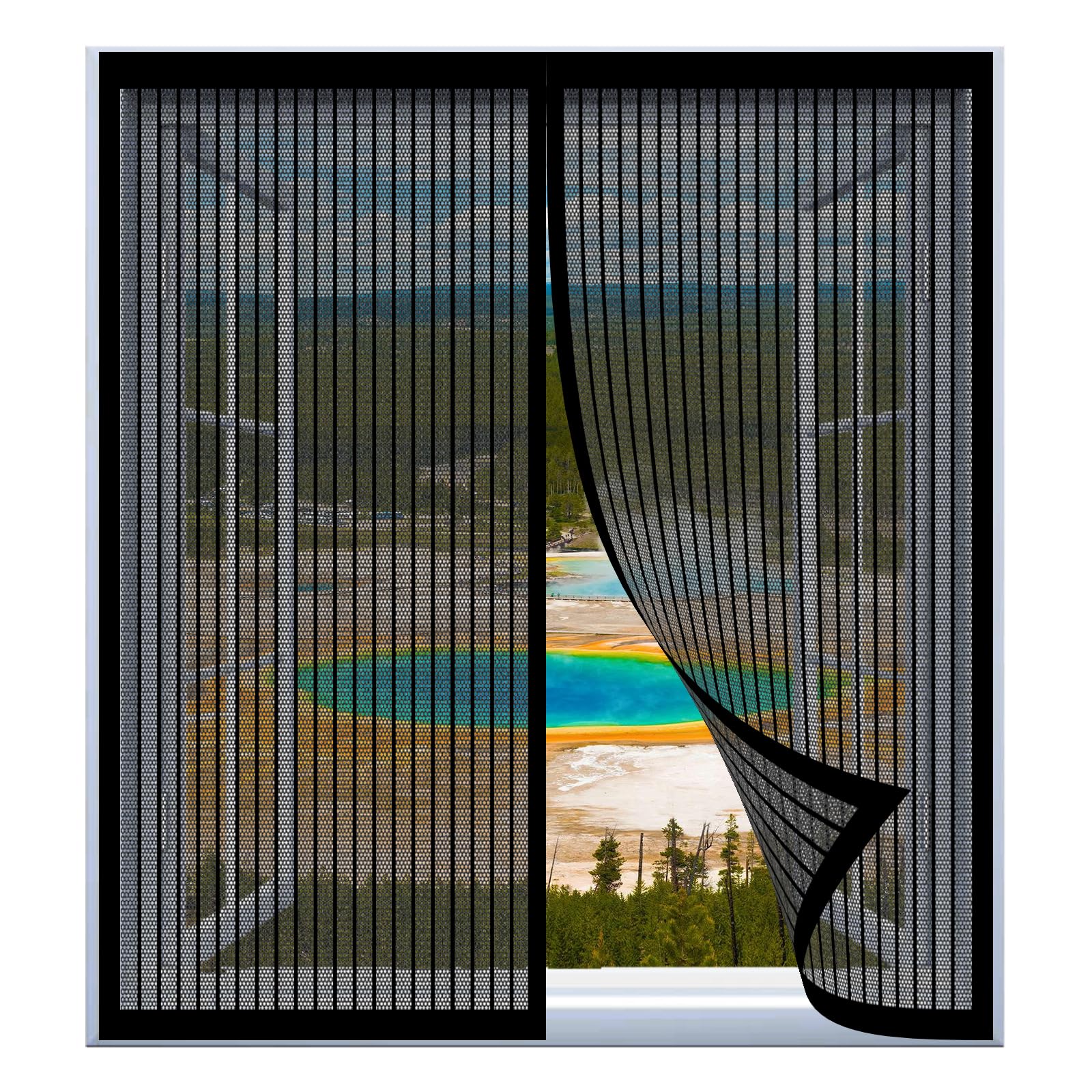 Fly Screen Mosquito Net 43 x 140 cm Easy Installation No Drilling Or Screwing Magnetic Closure Mesh Window Curtains for Windows Nets to Keep Bugs Out, Black