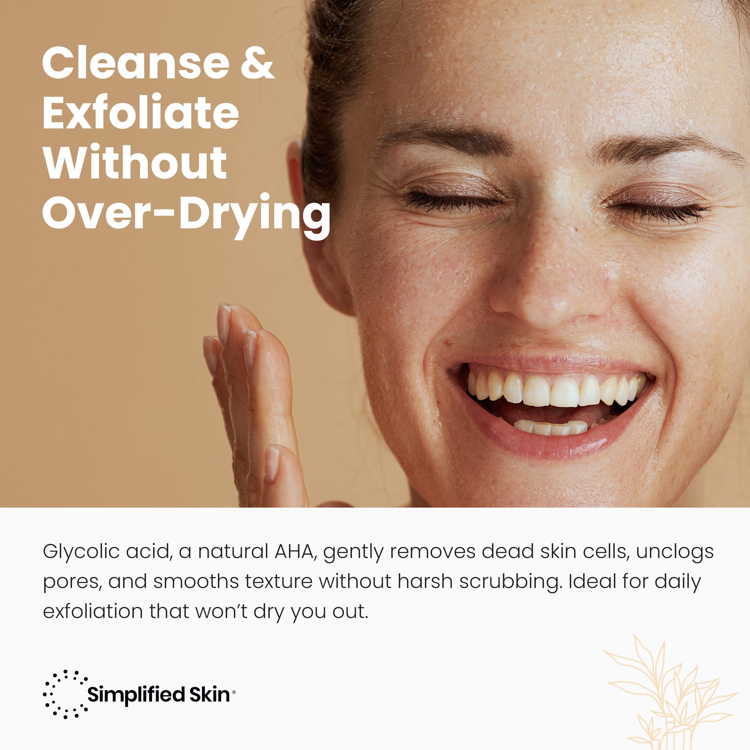 Simplified Skin Detergente viso con acido glicolico per esfoliare e anti-invecchiamento, detergente con 10% di Aha per eliminare l'accumulo e unificare il tono su viso, ascelle e corpo, con