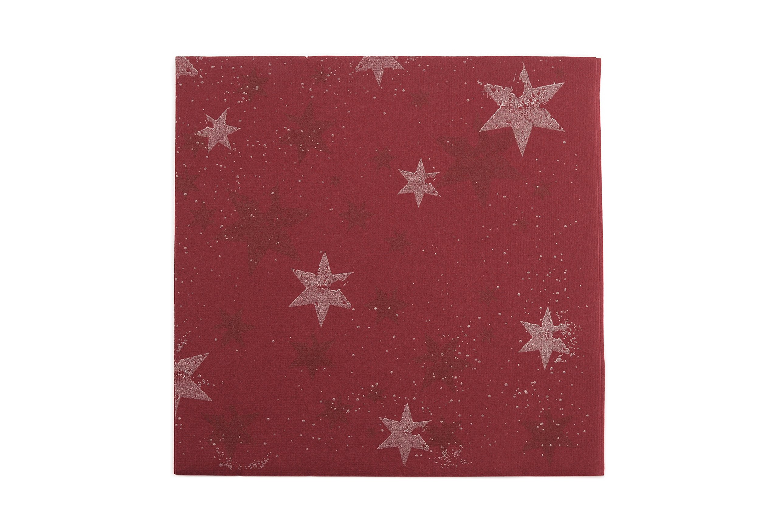 Airlaid serwetki zimowe motywy materiałowe podobne 40 x 40 cm 50 sztuk w opakowaniu, wysokiej jakości materiał o wyglądzie materiału, na adwent zima Sylwester, Boże Narodzenie, imprezę, Boże Narodzenie, (czerwone wino z gwiazdami, 400)