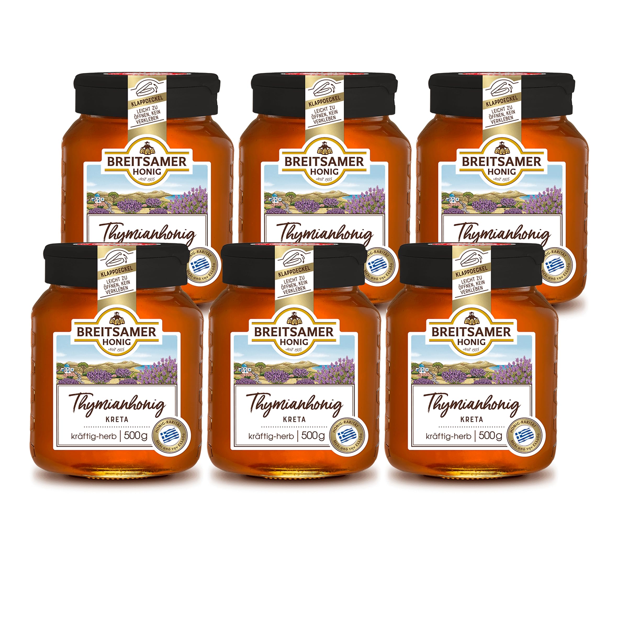 Breitsamer Thymianhonig aus Kreta flüssig 500g Goldbraune Spezialität von kräftig-herbem und intensiv würzigem Aroma (6 x 500g)