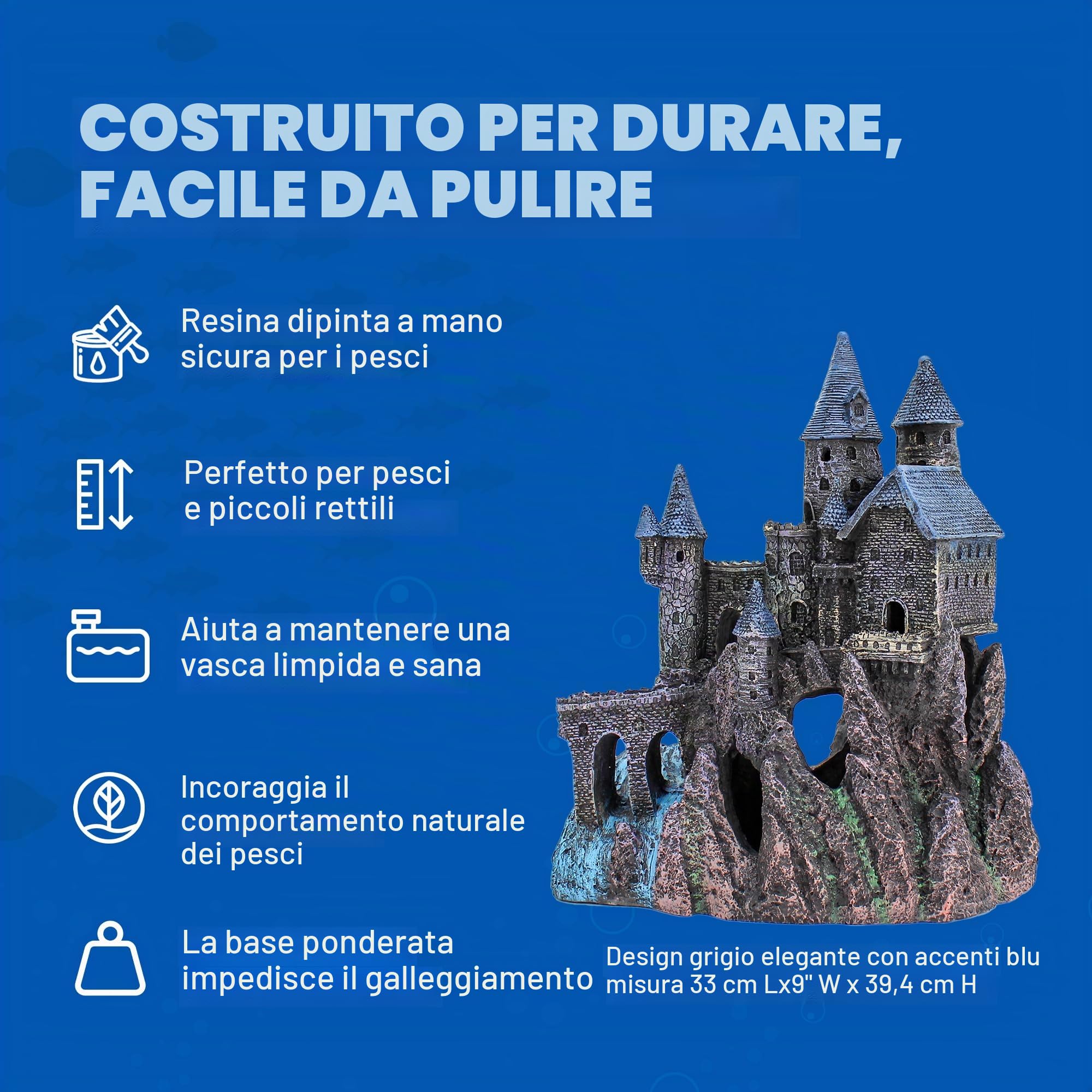 Penn-Plax Castello Decorativo per Acquario, Parte B, Marrone Scuro, Crema, Blu
