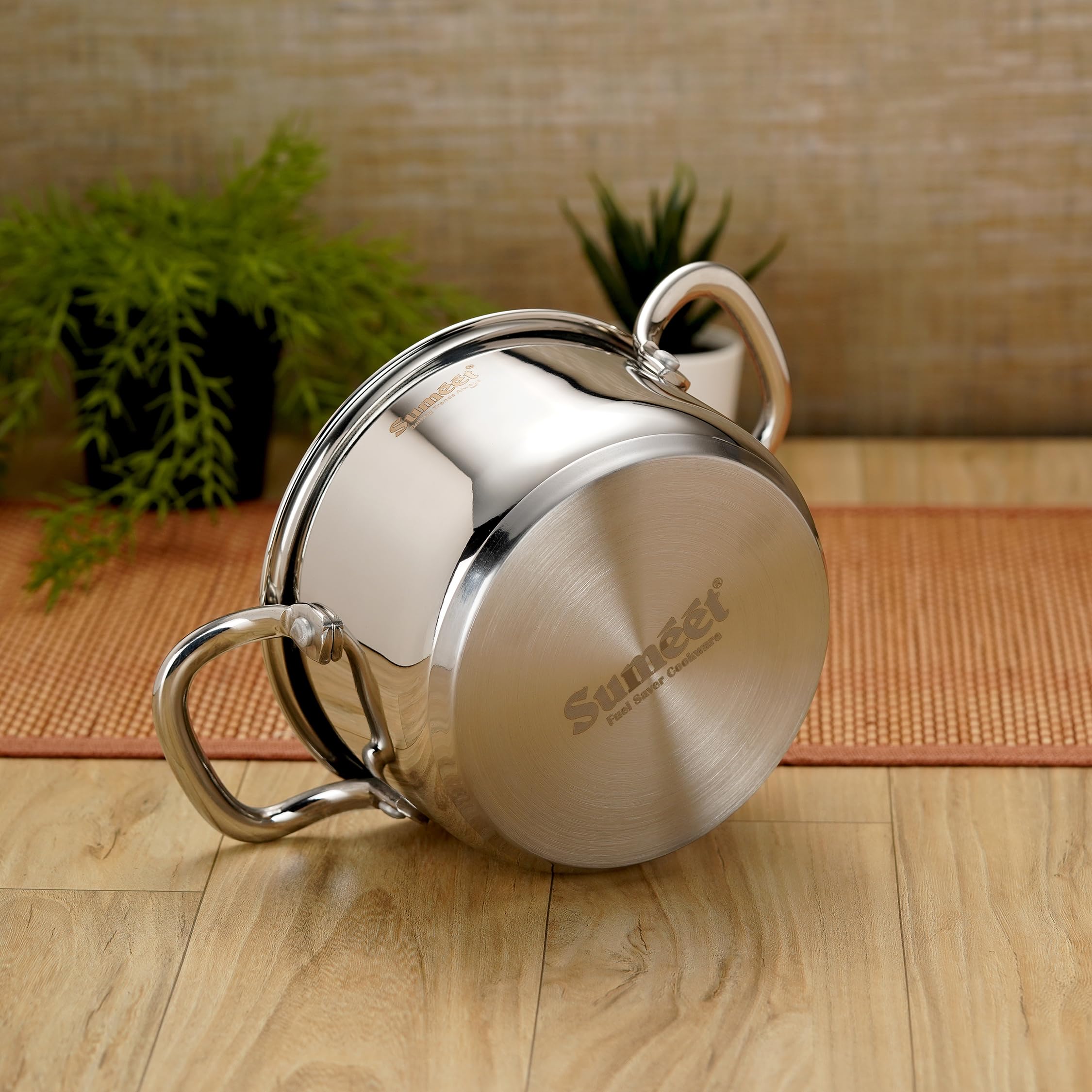 Sumeet Stainless Steel Induction Bottom (Encapsulated Bottom) Casserole 1.3 LTR, 14 Cm Dia, Silver, 1300Ml 3
