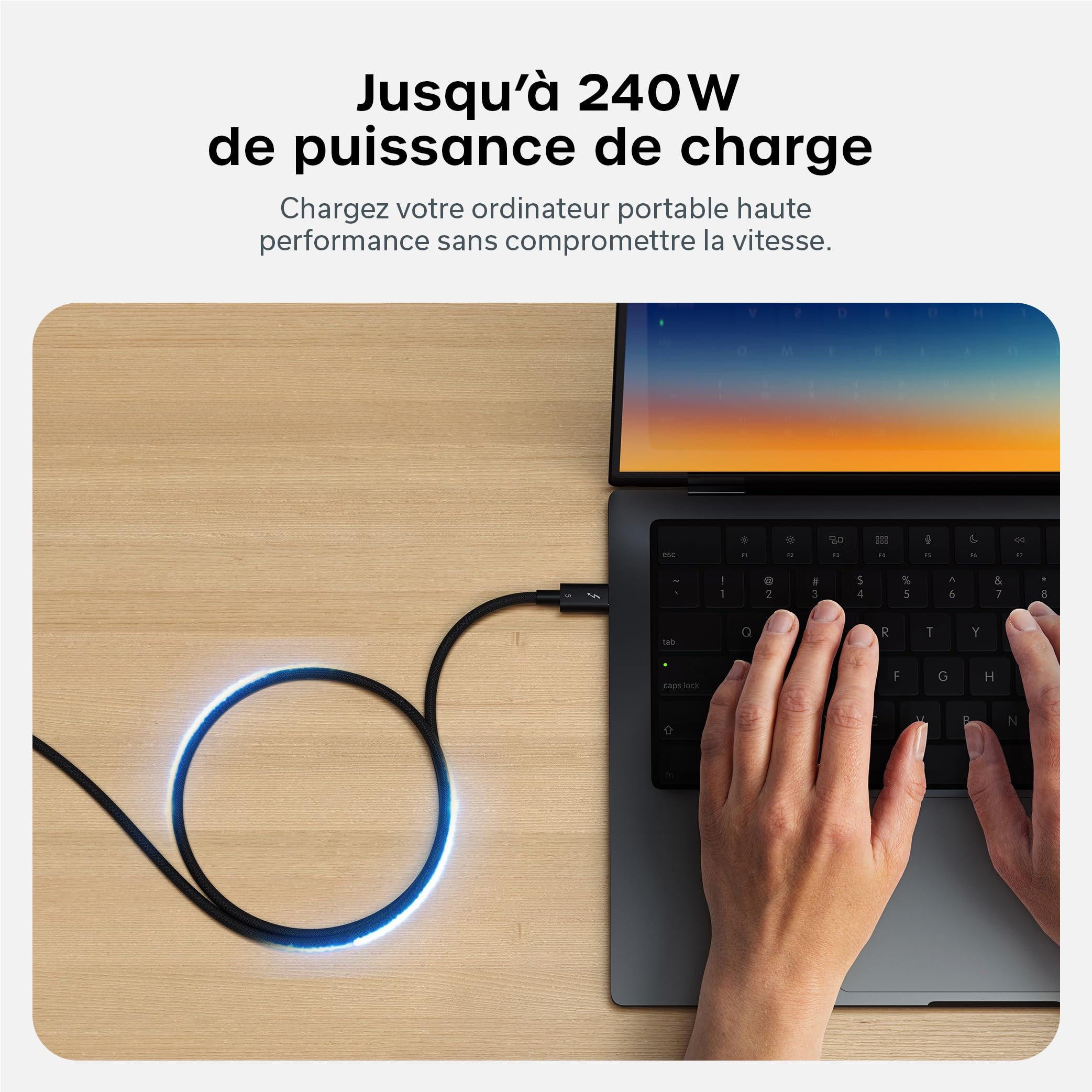 Satechi Câble Thunderbolt 5 Certifié 240W, Données 120Gbps, Double 8K@60Hz, Triple 4K@144Hz, Câble Tressé Thunderbolt 5/4/3 USB-C pour MacBook Air/Pro/Neo, iPhone, PC Portable et Plus