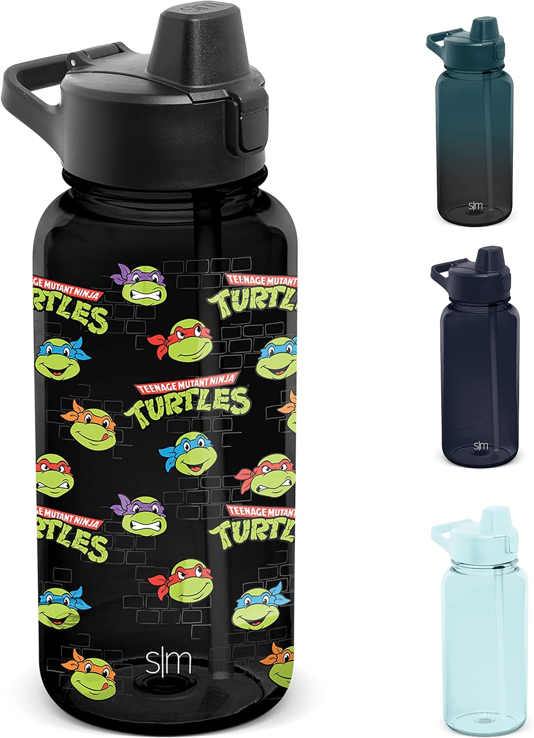 Simple Modern Nickelodeon 32oz Water Bottle with Push Button Silicone Straw Lid | BPA-Free Tritan Plastic Sports Bottle Reusable for Gym, Travel | Summit Collection | TMNT Turtles Unite