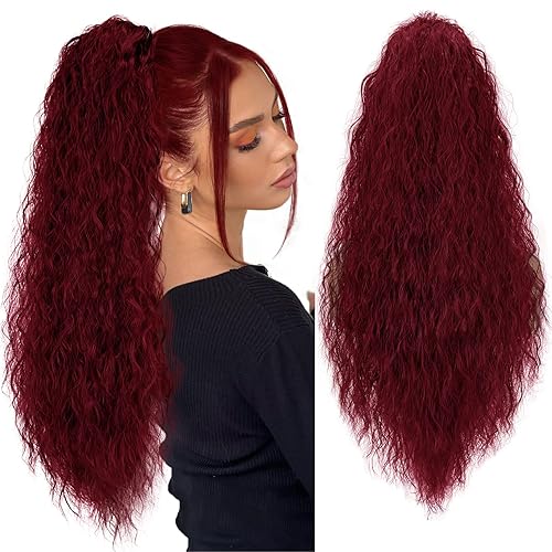 Miniatura 7 de Extensión de cola de caballo larga y rizada con cordón para mujer, 26 pulgadas, color negro, largo y ondulado, con clip, cola de caballo sintética