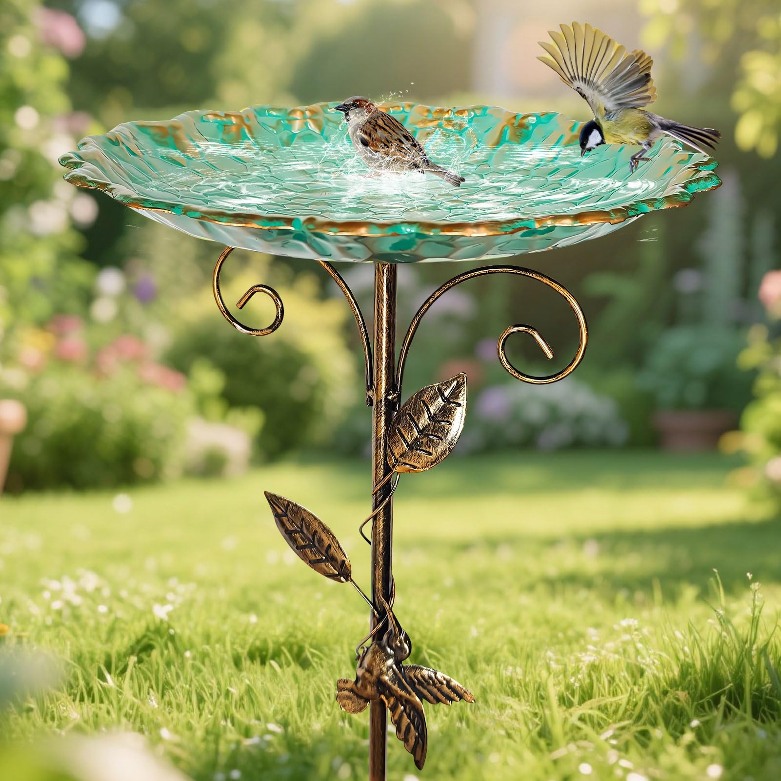 Vogeltränke Stehend Ø26CM Vogelbad für Draußen Garten Wassertränke für Wildvögel Vogel Futterstelle Vogelbecken Schüssel Dreiteiliges Design Leicht zu Zerlegen Höhe Nach Belieben Einstellen (Groß)