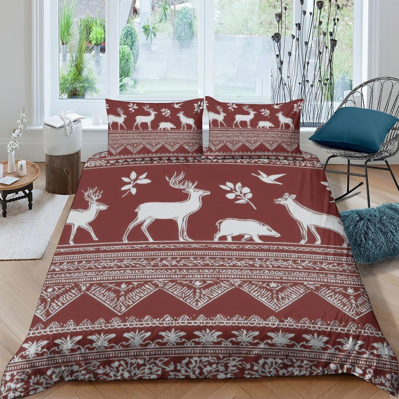Ctjqhvkz Style-8 3D Printed Nordic Deer Fitted Sheet Microfiber Soft Breathable Forest Animal Mattress Cover For Bedroom Guest Room Decor Single（135X200cm）