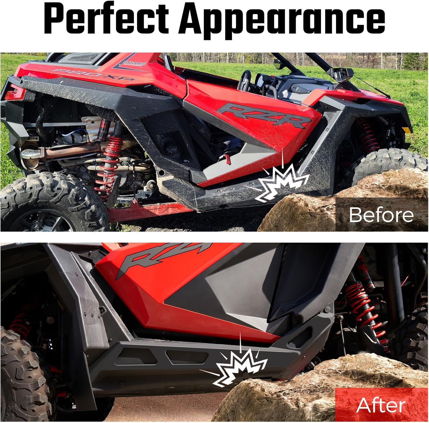 AUPOWER 2-Seat Low Profile Rock Sliders for Polaris RZR PRO XP/PRO R 2020-2025, RZR Turbo R 2022-2024, Heavy Duty Steel Nerf Bars Tree Kickers Side Steps Accessories, Replace OEM # 2883760-293