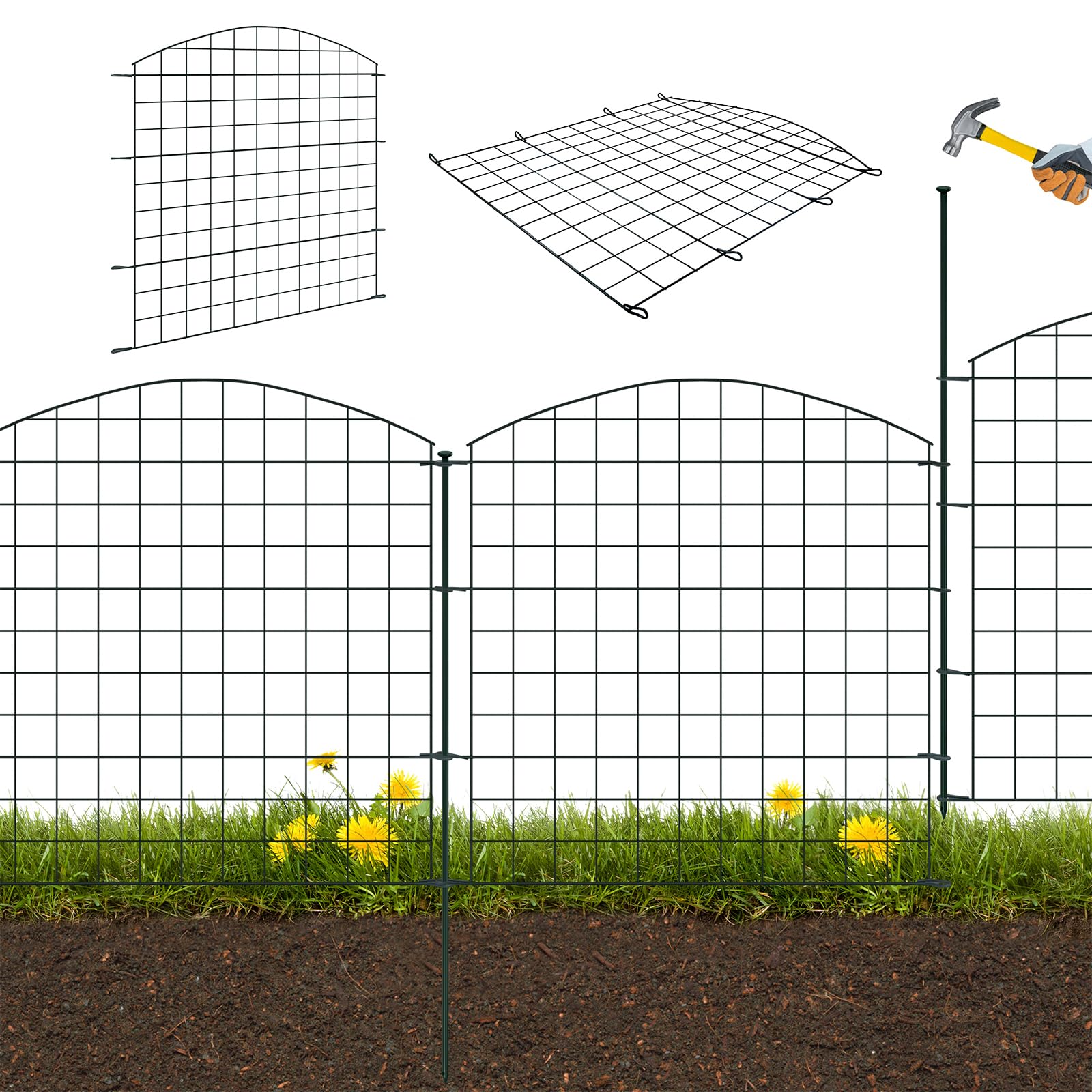 NAIZY Teichzaun Metall Gartenzaun Komplettset 10pcs Zaun Steckzaun inkl. 12 Befestigungsstäben Zaunelemente Freigehege Absperrzaun für Garten Tier Hunde (Type A)