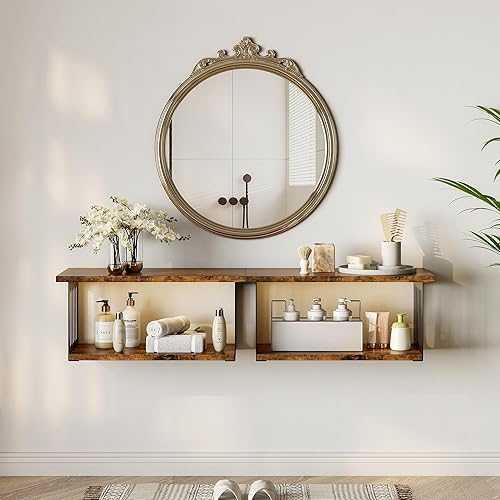 Miniatura 5 de Juego de 2 mesitas de noche flotantes, estantes flotantes de 2 niveles montados en la pared, mesa de noche flotante estante de pared, estantes de