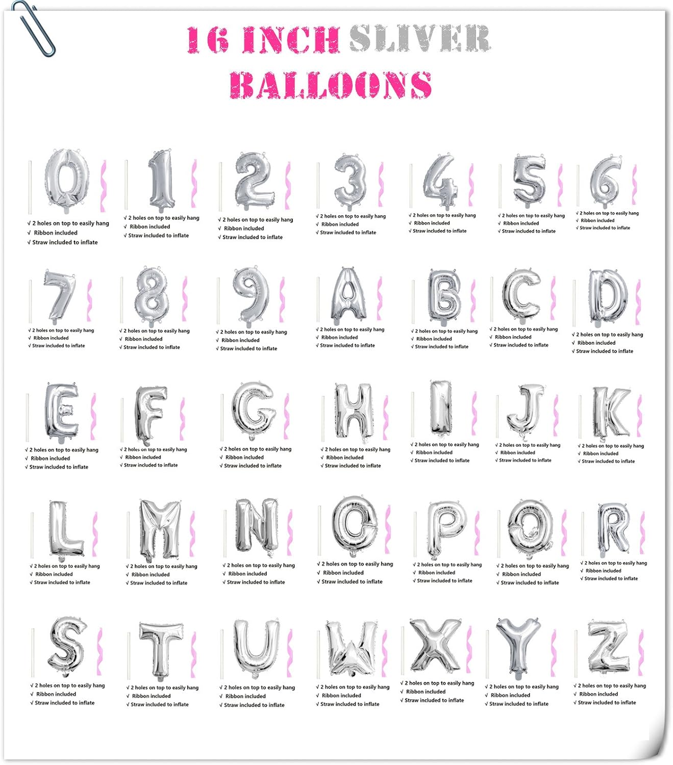 Rose&Wood 16" Single Silver Alphabet Letter Balloons