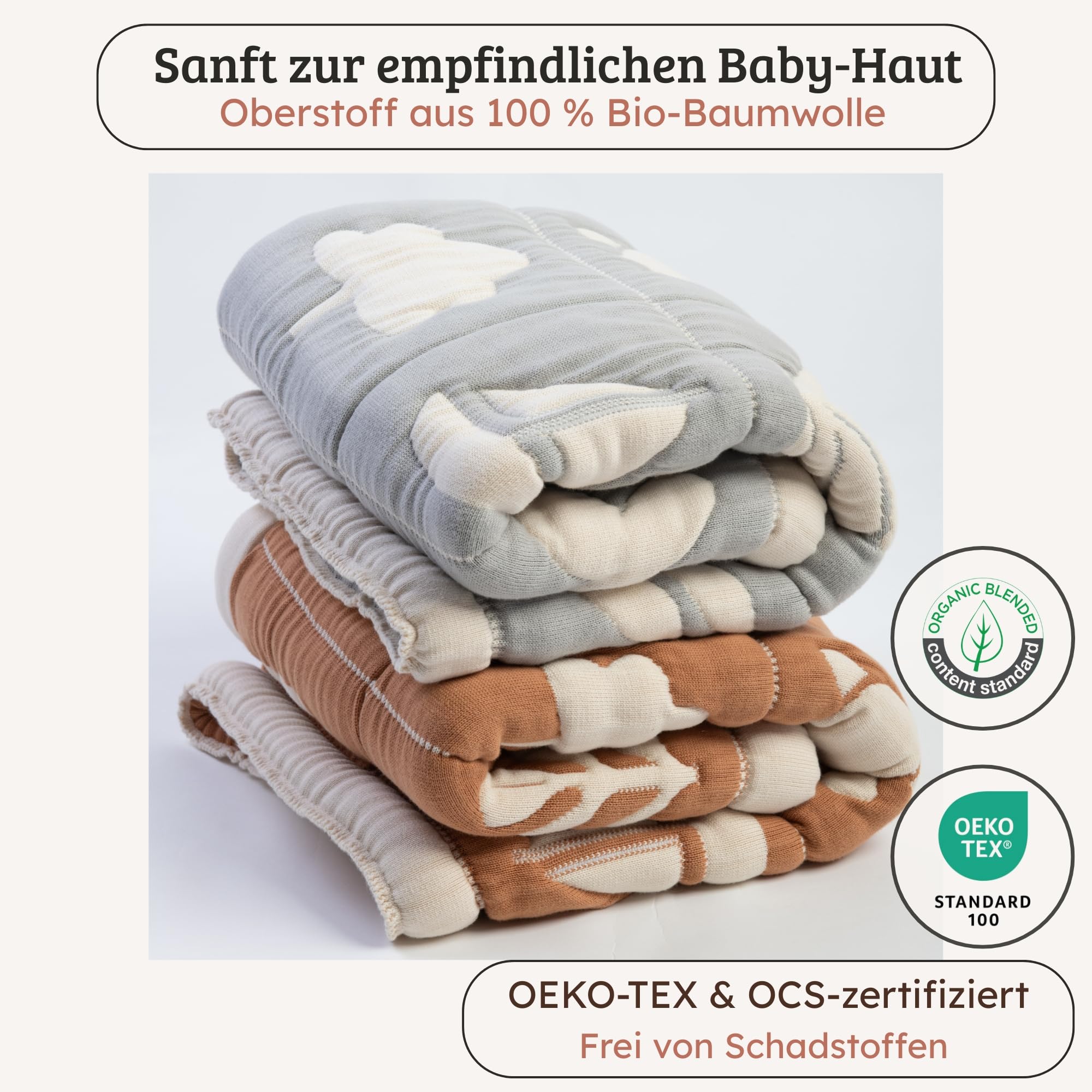 Spieldecke Baby 100 × 100 cm – Wendbar & Gepolstert | Waschbare Krabbeldecke – ideal für Tummy Time, Rollen & erste Entdeckungen – Oberstoff aus 100 % Bio-Baumwolle