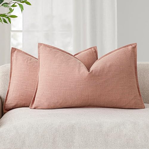 Miniatura 73 de Foindtower - Paquete de 2 fundas de cojín decorativas de lino unicolor, funda de cojín de acento suave, estilo bohemio, rústico y neutral