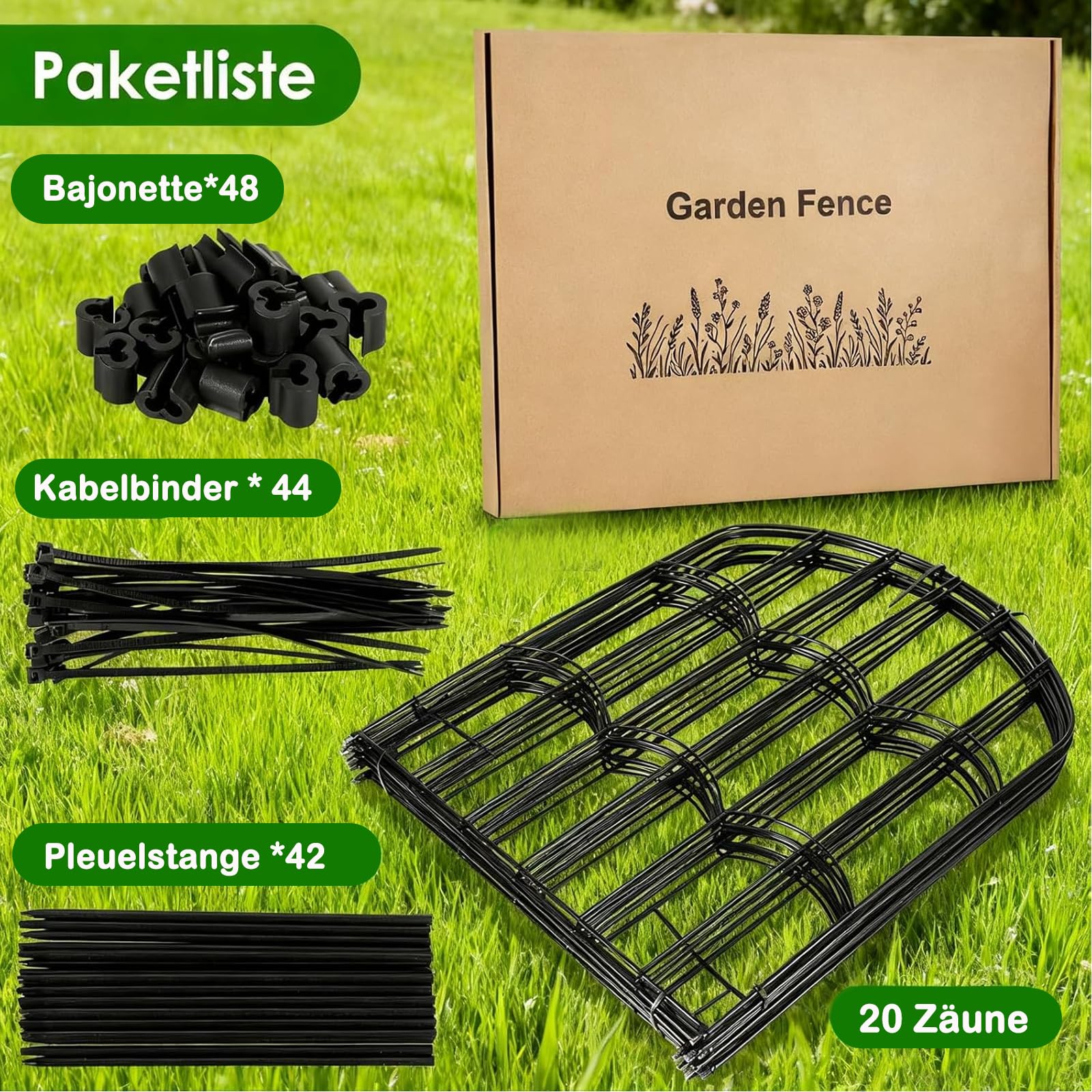 Hundezaun,20 Paneles Steckzaun Metall (60cm H X 33cm W,Gesamtlänge 6,6M) Dekorative Gartenzaun,Keine Graben Tier Barriere Fechten, Rostfrei Metalldraht Panel Grenze,Gartenzaun Metall Für Kaninchen