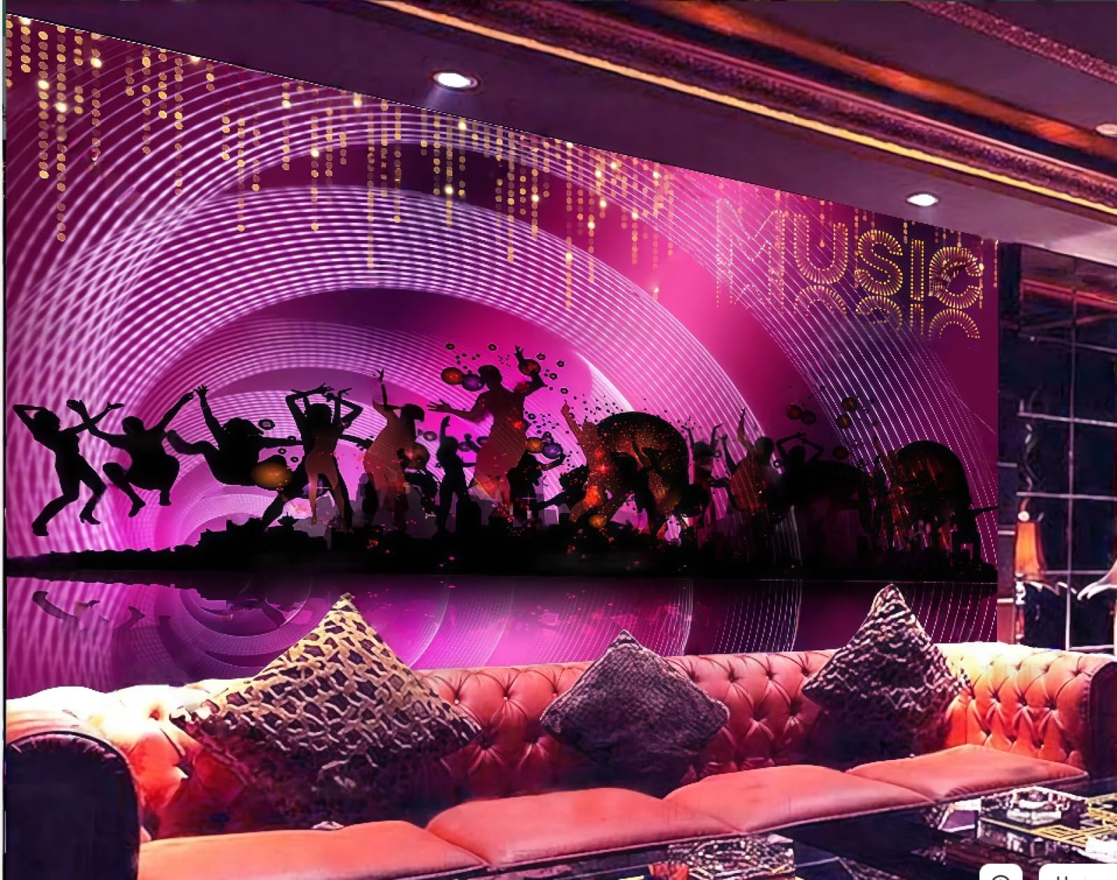 Rskjdghshd 3D Wallpaper Fashion Purple Cool Streamer Dancing Music Theme Bar Western Restaurant Background Wall Mural Afternoon Tea Coffee Shop Wallpaper,,250X175cm