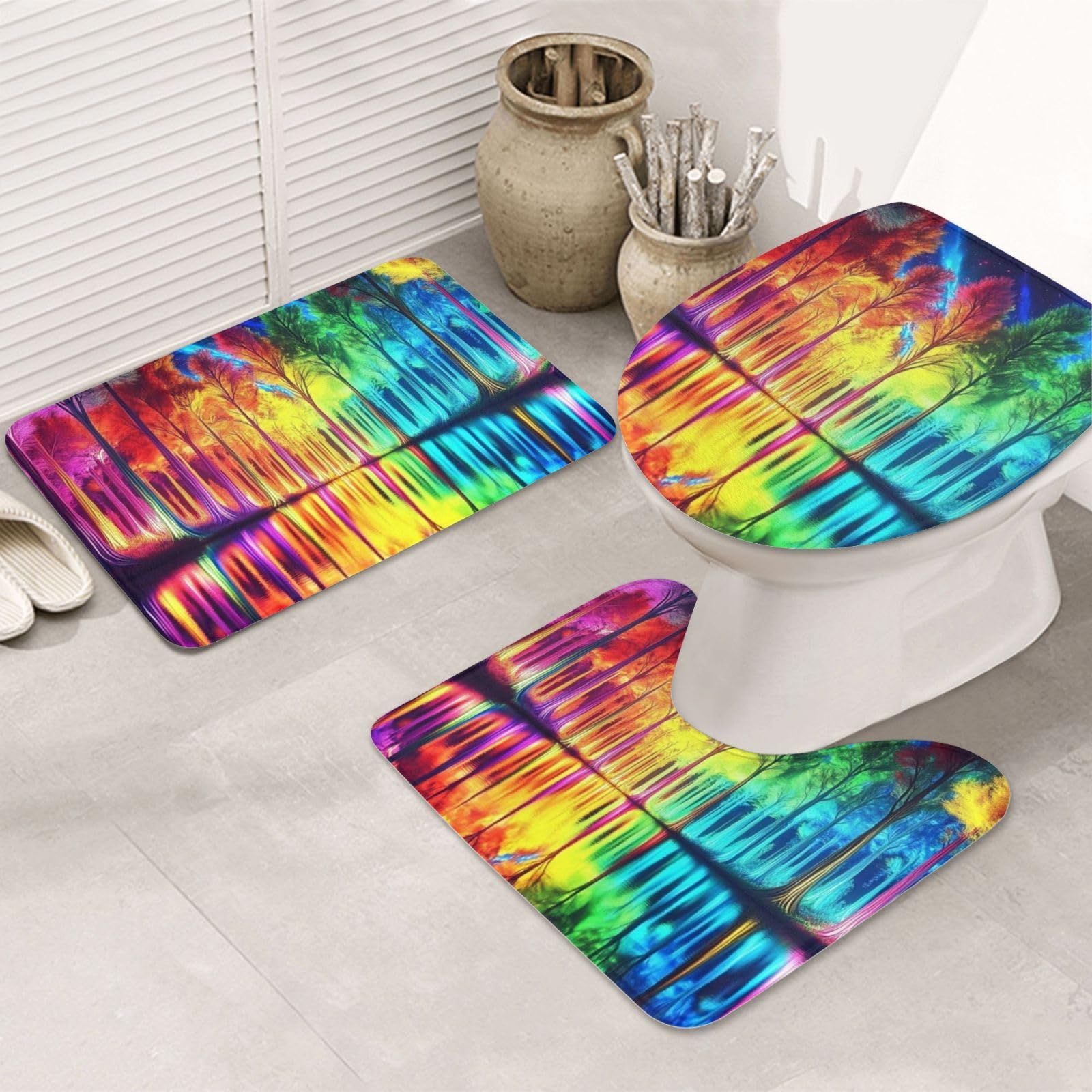 Alfombras de baño bosque arcoíris para decoración de bañera y protección de suelos del hogar