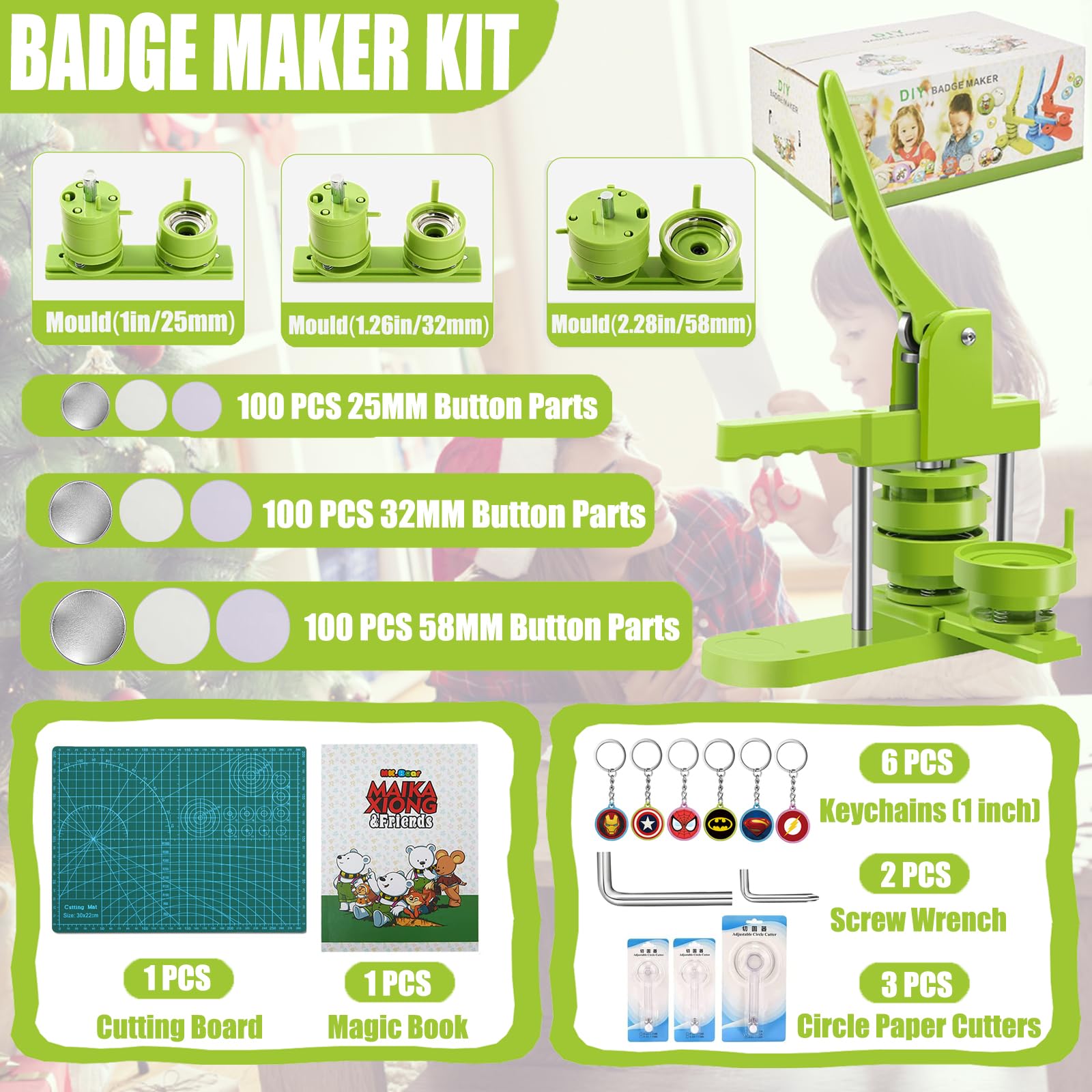 Kit De 100 Ensembles Pour Machine à Badges 32 Mm – Fournitures Métalliques Avec Porte-clés, Pour Créer Vos Propres Pin's Personnalisés