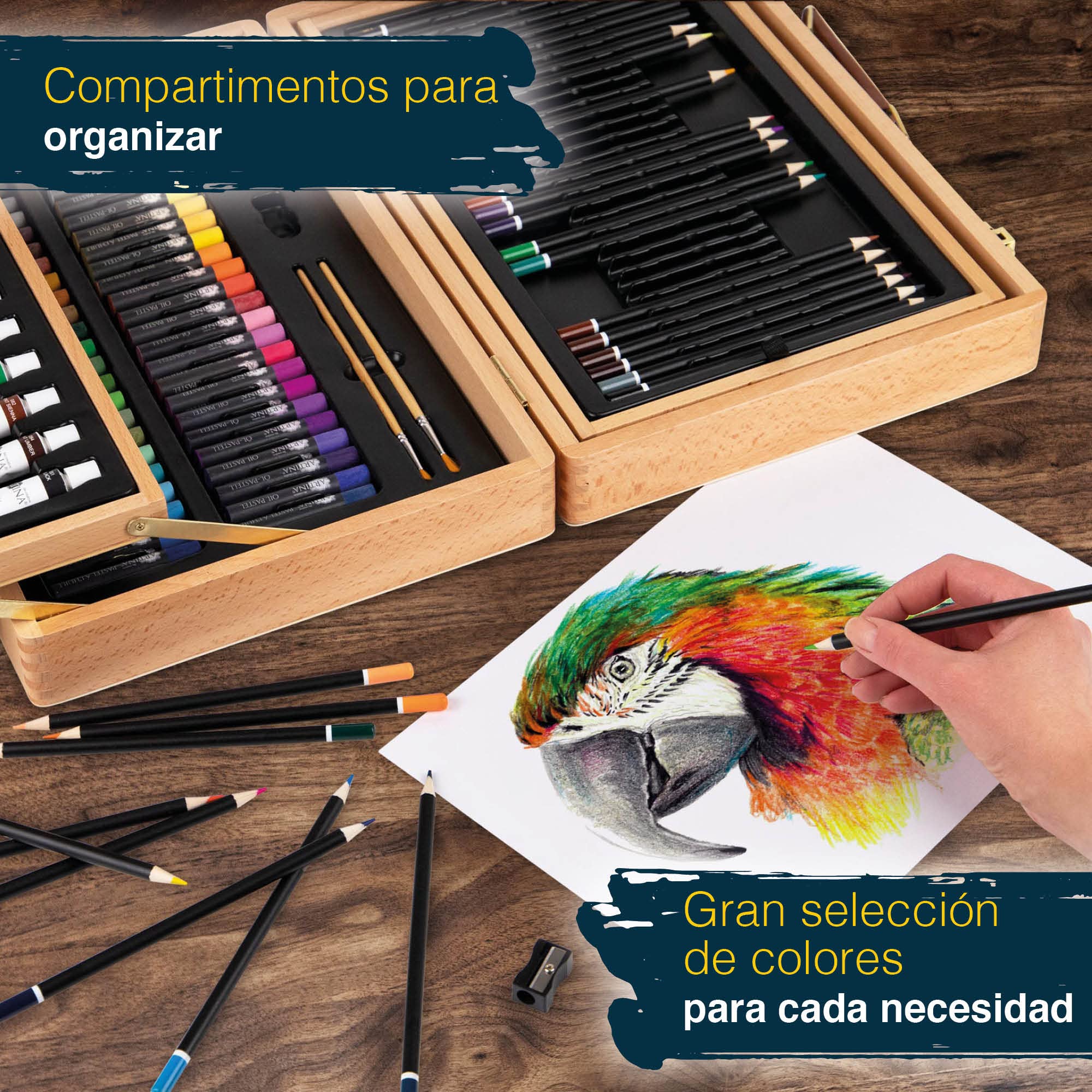 Artina XXL 127 Piezas Kit Pintura Niños – Maletin Pinturas con Acrílicos, Crayones, Lápices, Acuarelas – Estuche de Pintura para Adultos – Regalo Navidad Creativo – Bologna