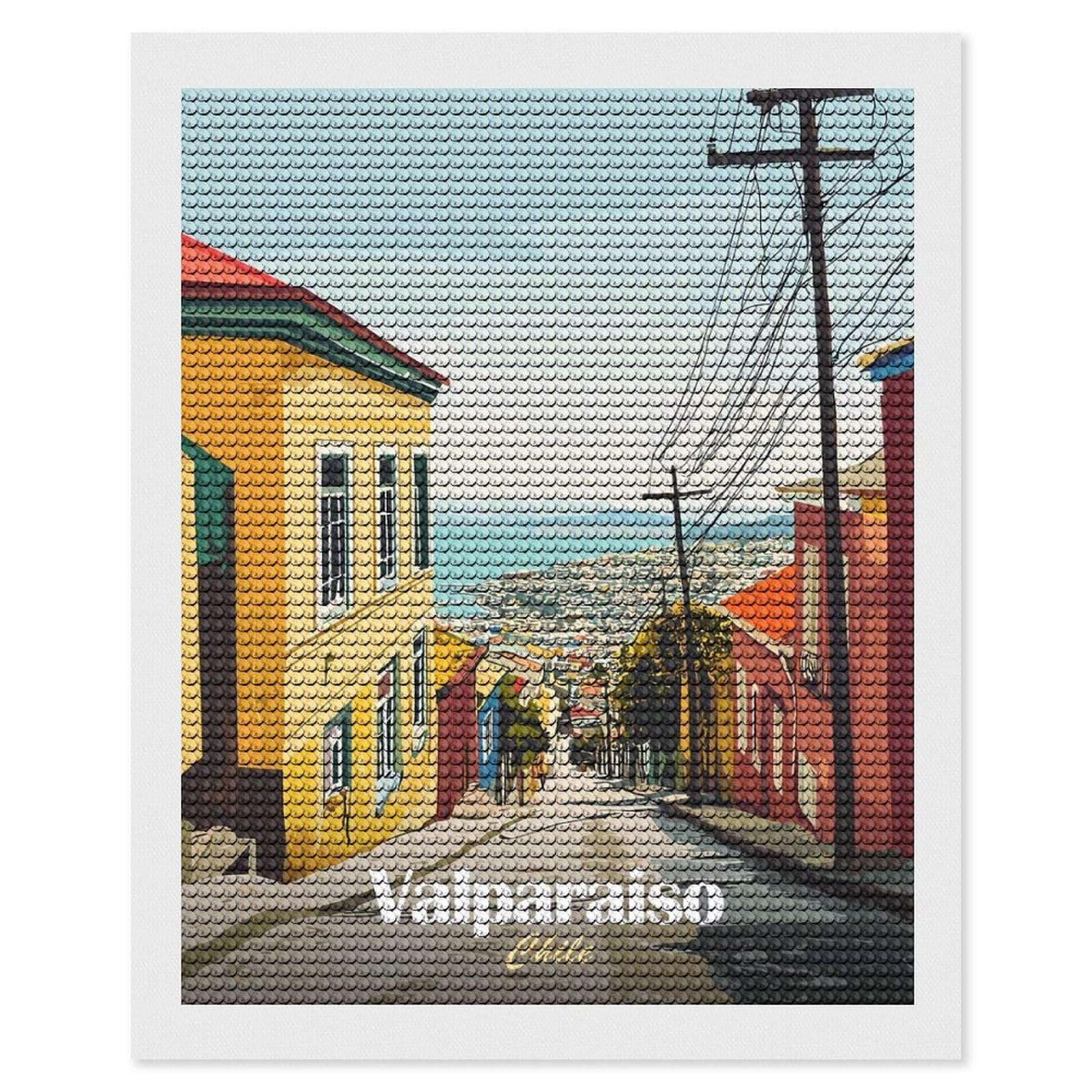 Junmoney Valparaiso, Chile Street View Full Drill Diamond Painting Kit 16"x20", for Teens, Adhesive Canvas, Bedroom Decor, Holiday Gift Idea