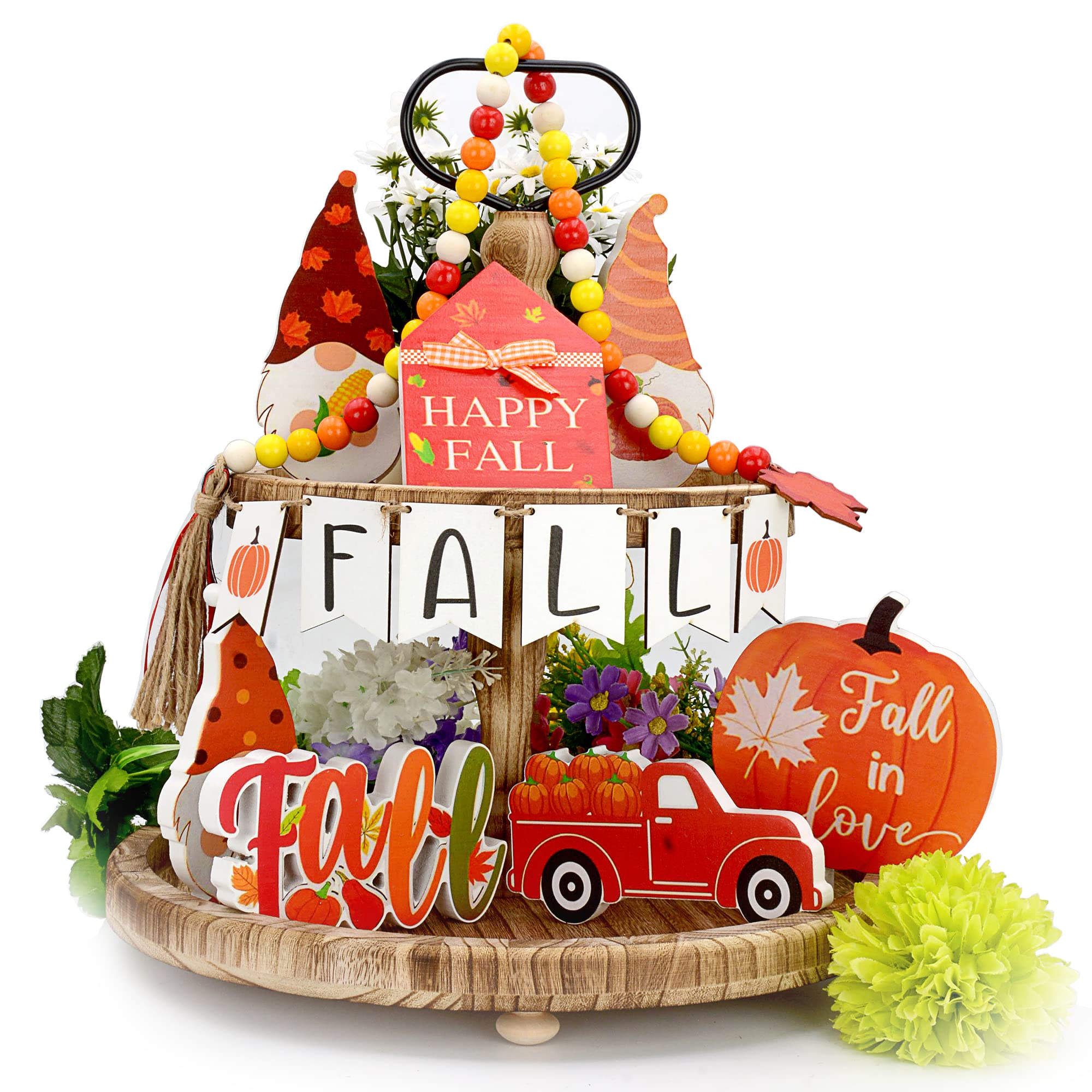 DSYSMIN 14 PCS Fall Tiered Tray Decor Set,Incl.Fall Wooden Signs,Wood