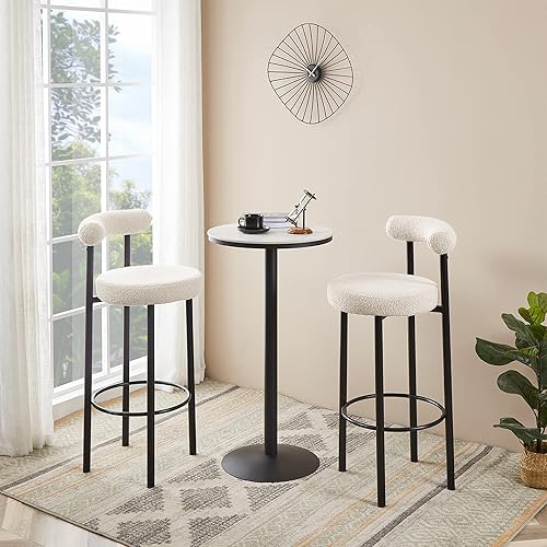 Cozy Castle Fuzzy Sherpa - Juego de 2 sillas de bar de 28 pulgadas para cocina taburete tapizado con base de metal redonda taburete moderno color