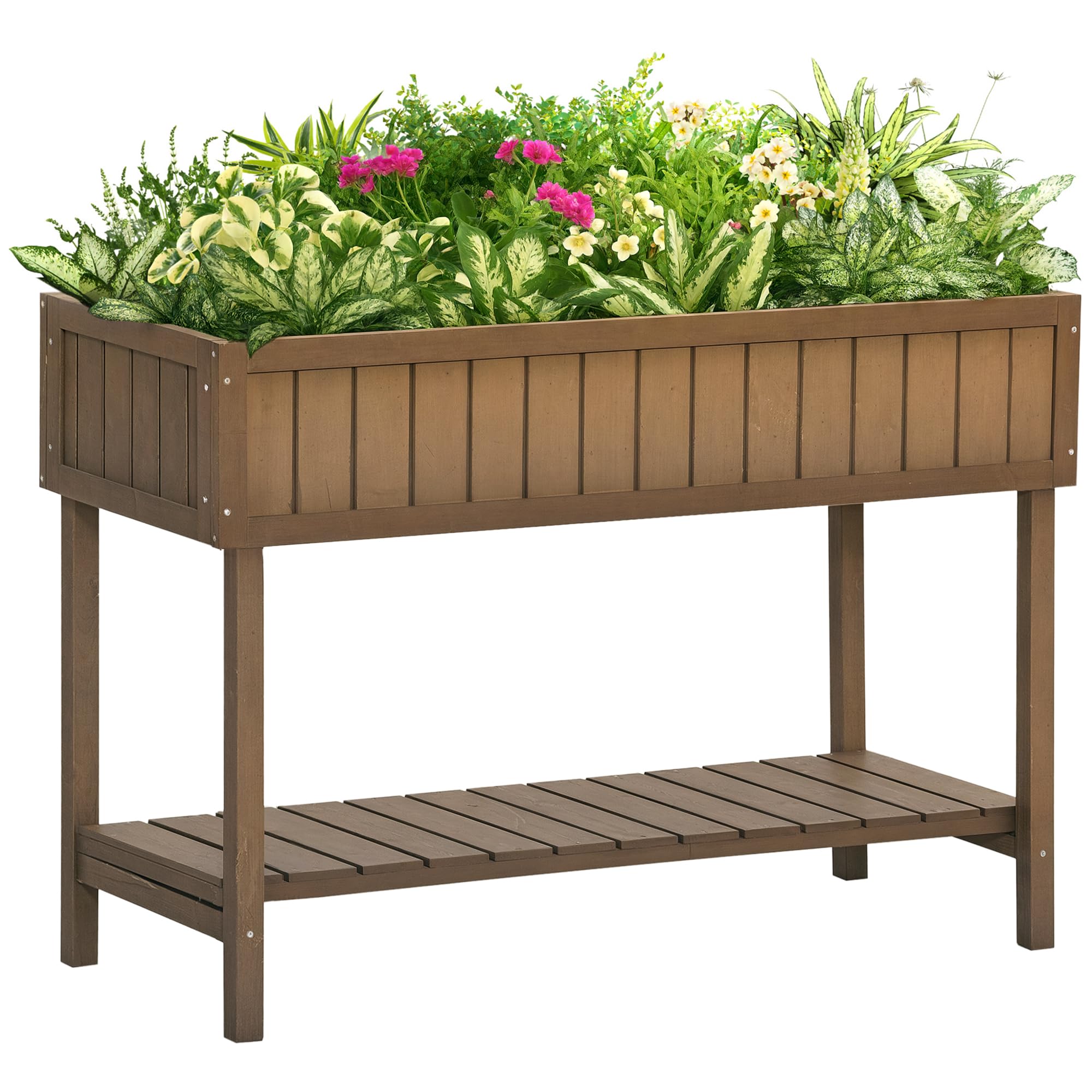 Outsunny Wooden Herb Planter Stand 8 Cubes Bottom Shelf Raised Bed Brown from B&Q